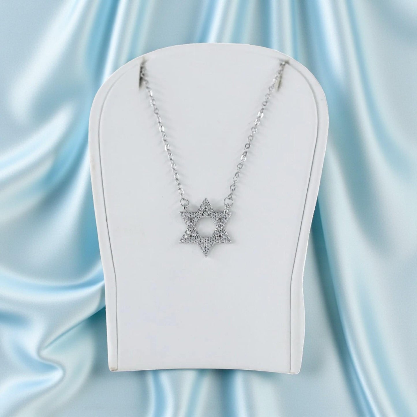 Sterling Silver Star of David Necklace with Crystals