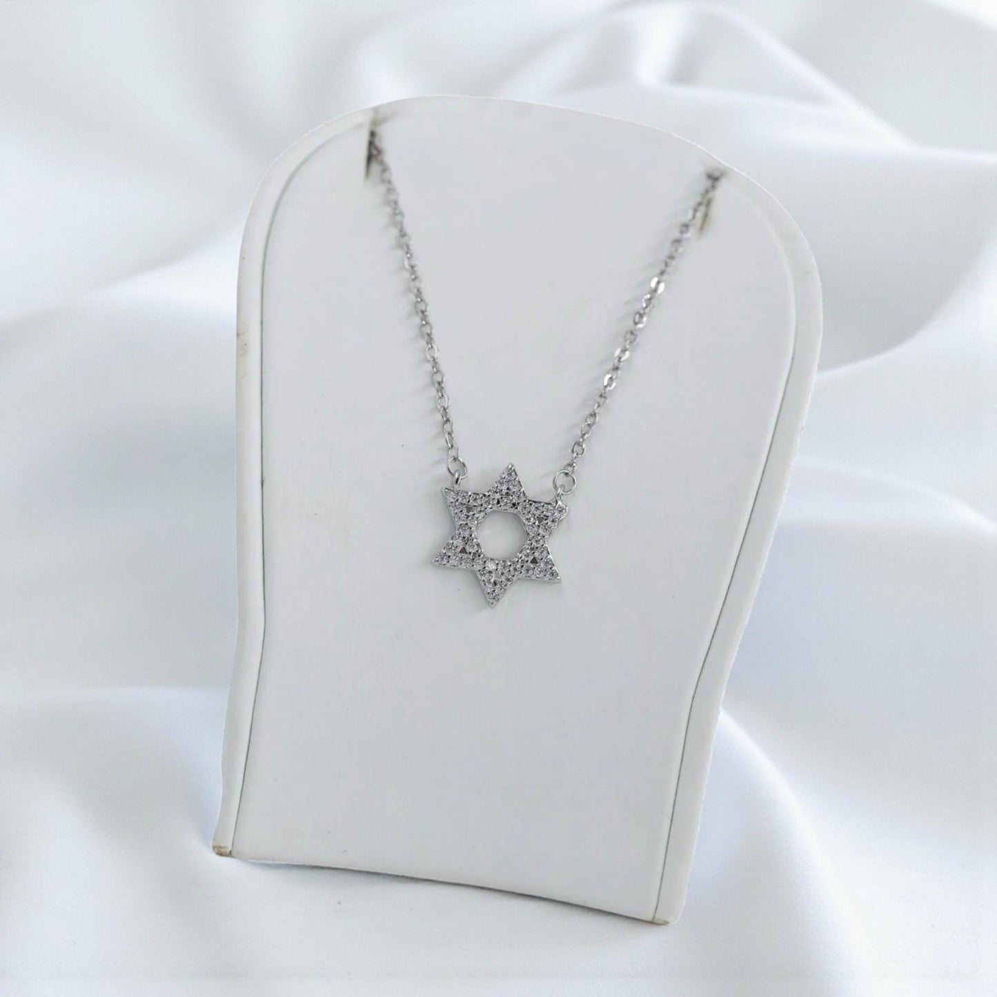 Sterling Silver Star of David Necklace with Crystals