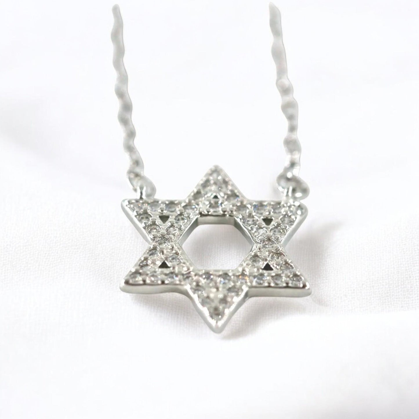 Sterling Silver Star of David Necklace with Crystals