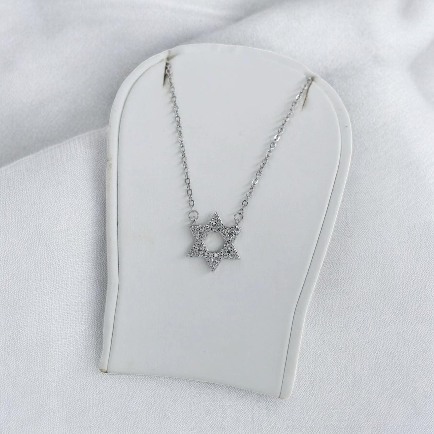 Sterling Silver Star of David Necklace with Crystals