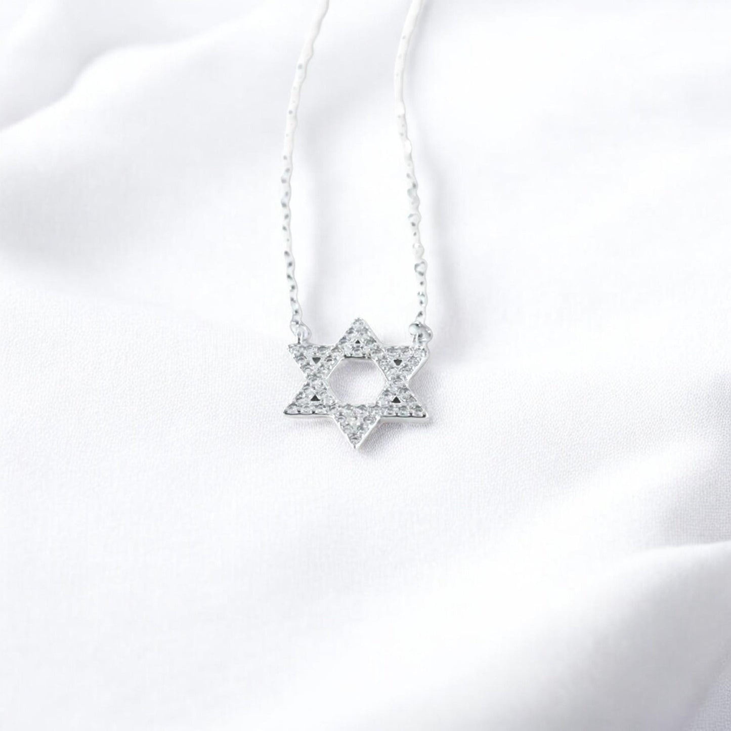 Sterling Silver Star of David Necklace with Crystals