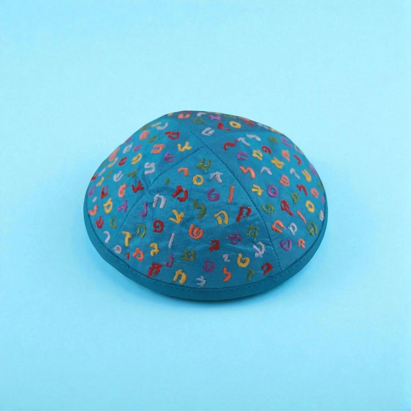 Blue Alphabet Embroidered Kippah