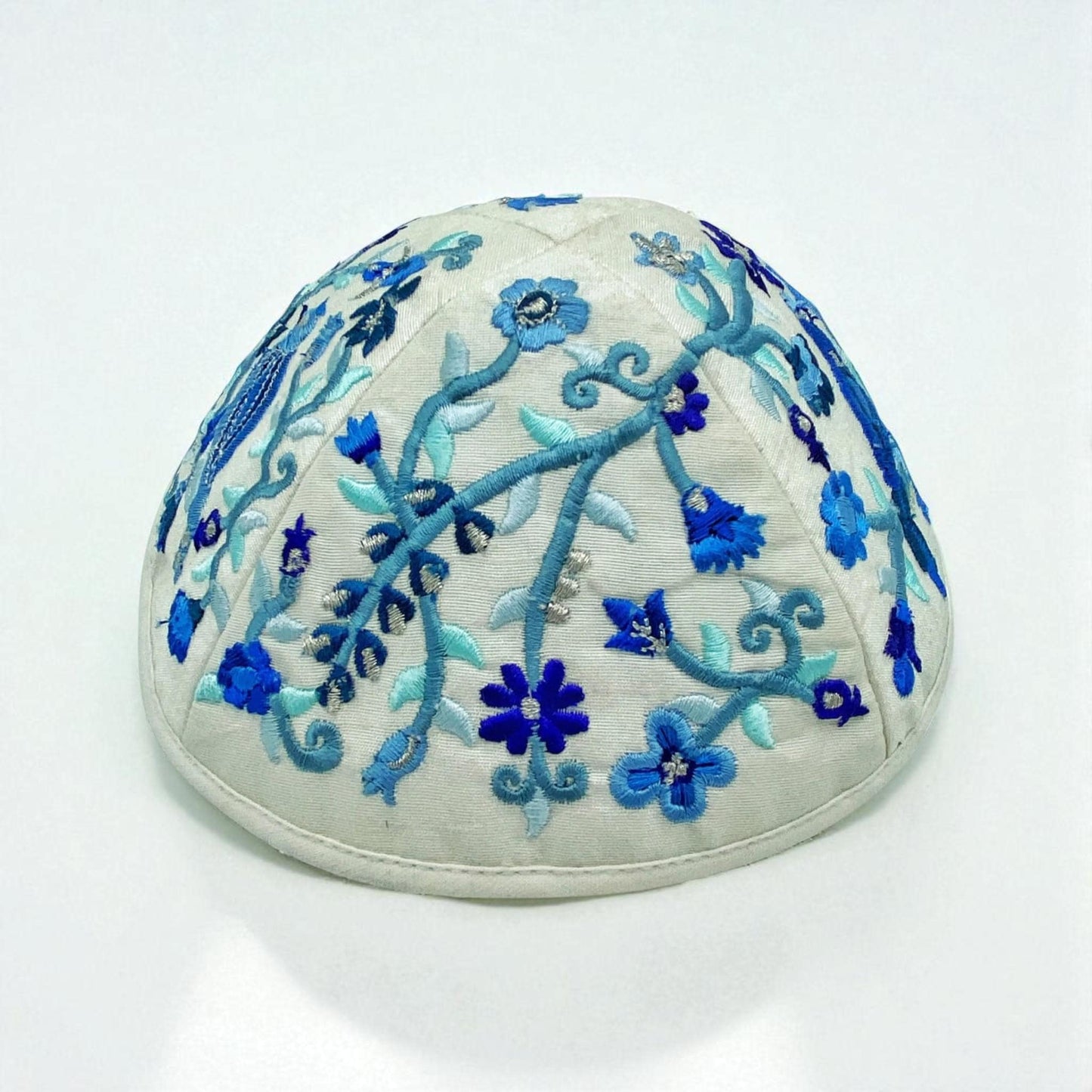 Blue & White Bird 17cm Embroidered Kippah