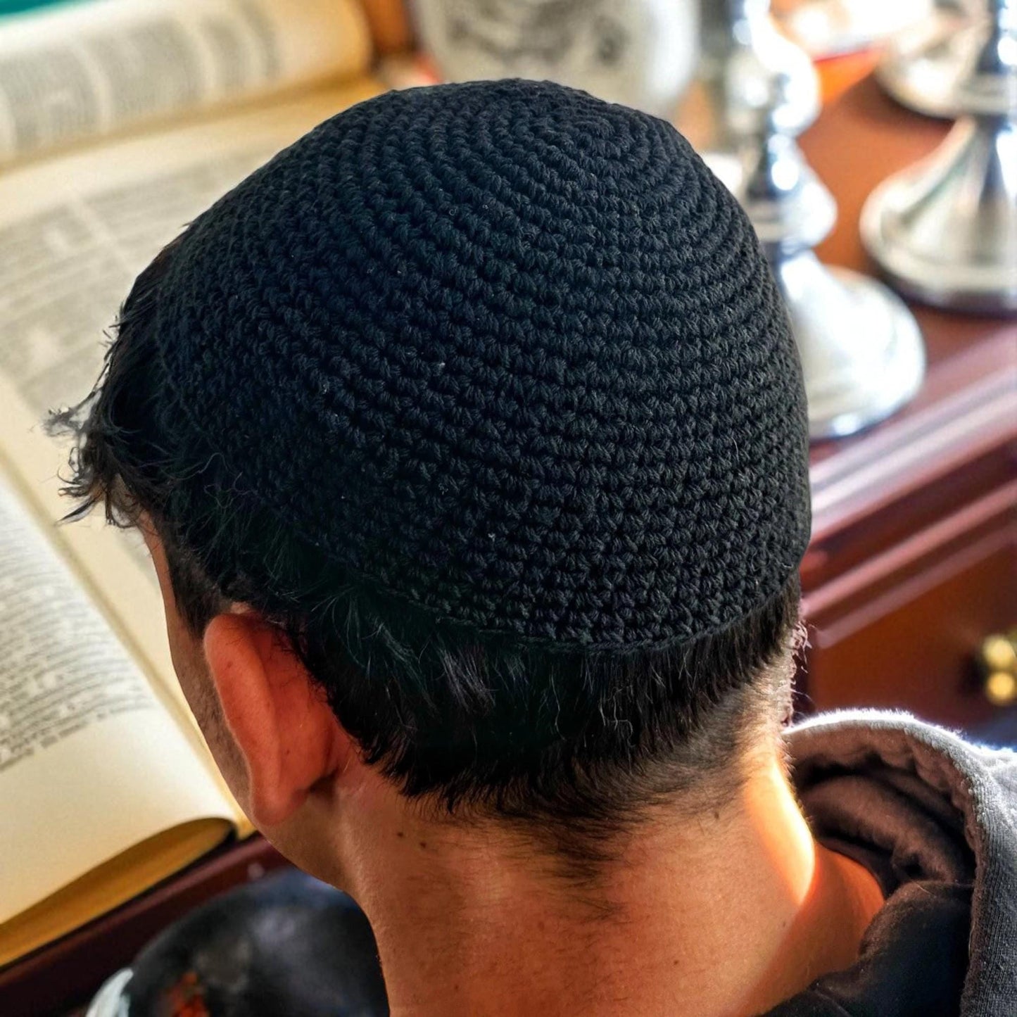 Original Breslev Kippah 100% Cotton | Black & White Jewish Yarmulke 21cm