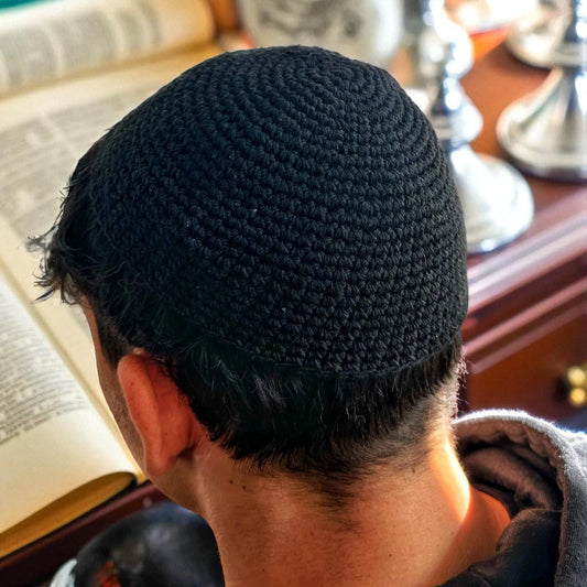 Original Breslev Kippah 100% Cotton | Black & White Jewish Yarmulke 21cm