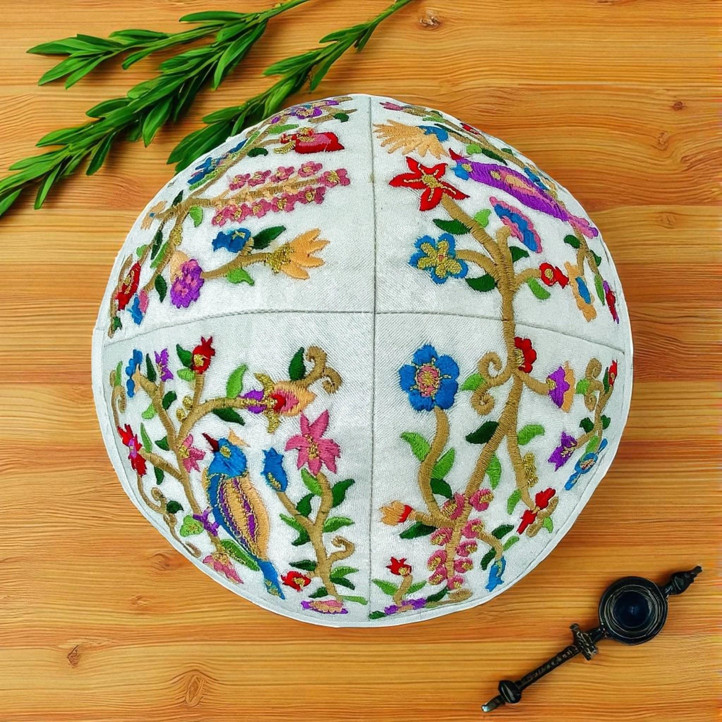 Colorful Bird 17cm Embroidered Kippah
