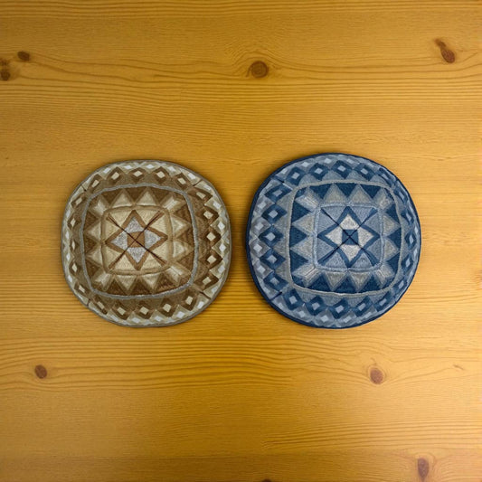 Blue/Gold Diamond Embroidered Kippah