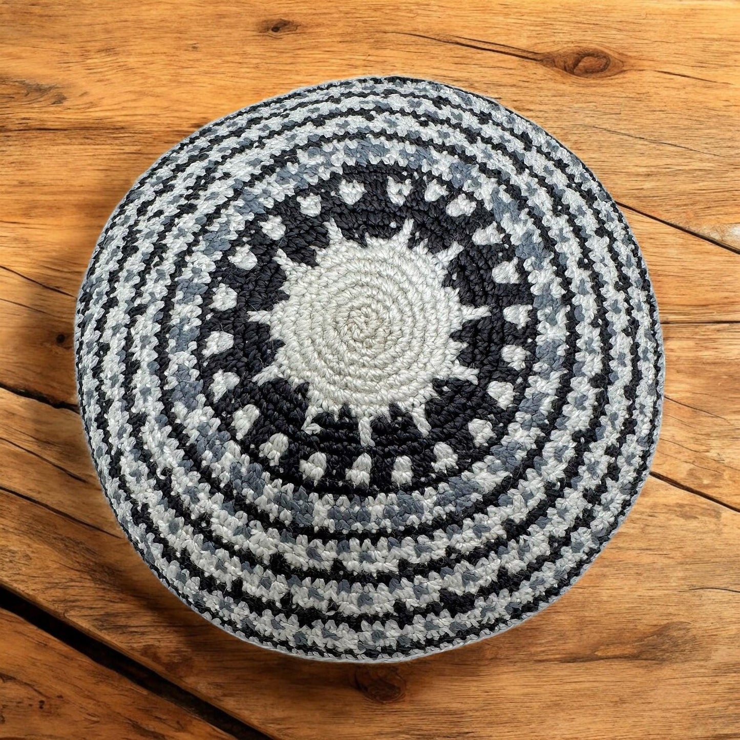 White & Gray 14cm Handmade Knitted Cotton Kippah