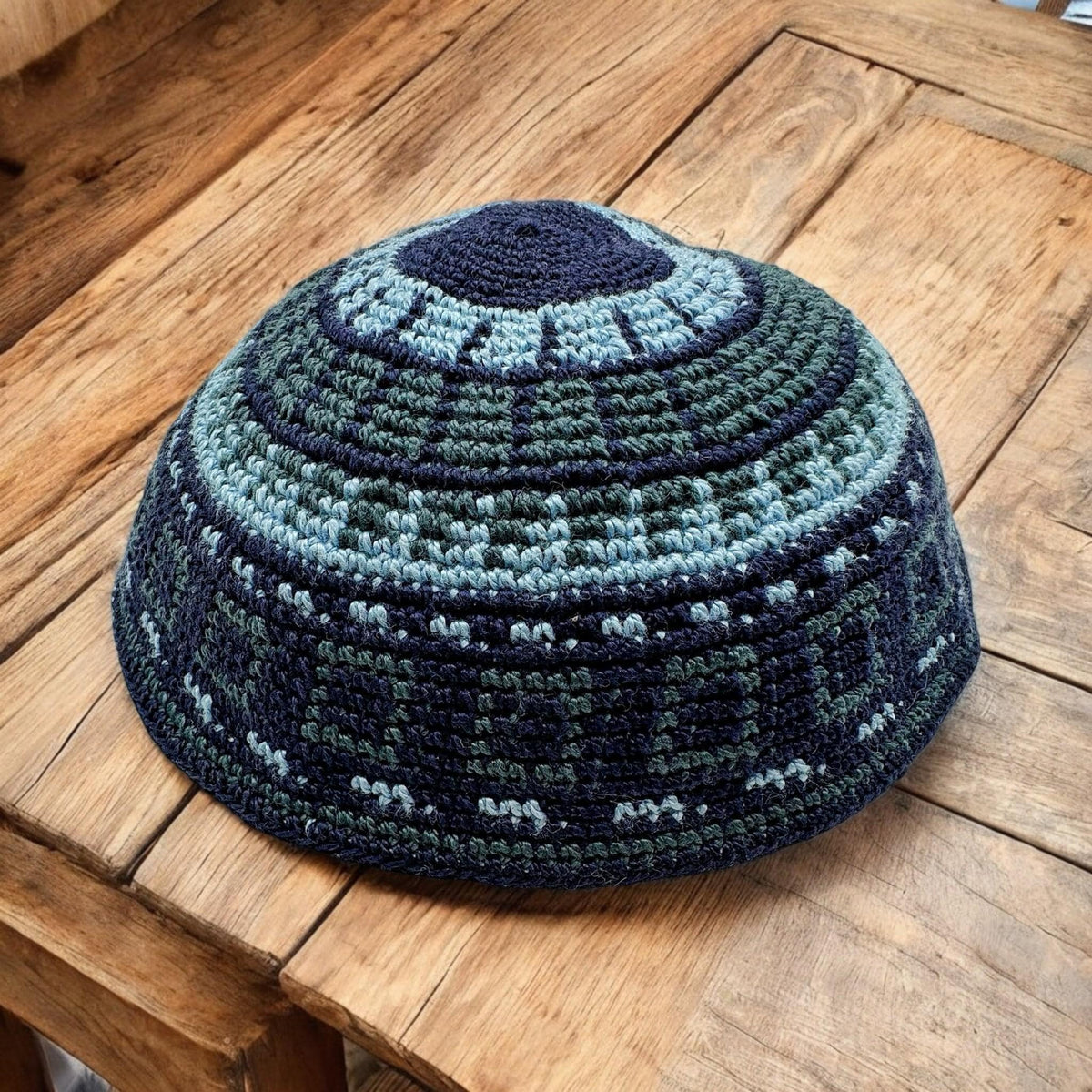 Kippa en coton tricoté fait main à motifs de 16 cm et 20 cm