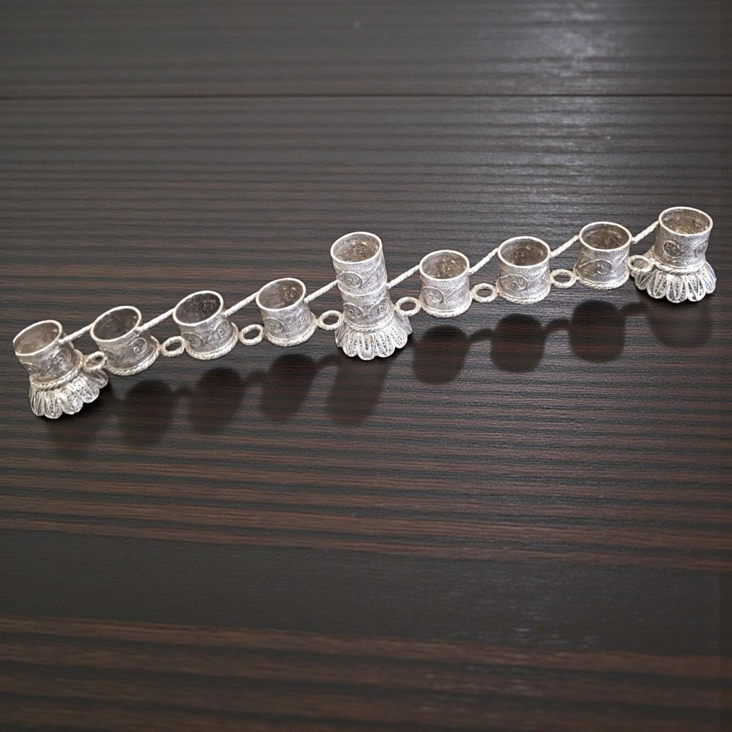 Sterling Silver Yemenite Filigree Menorah | Handcrafted Judaica | Elegant Hanukkah Candle Holder