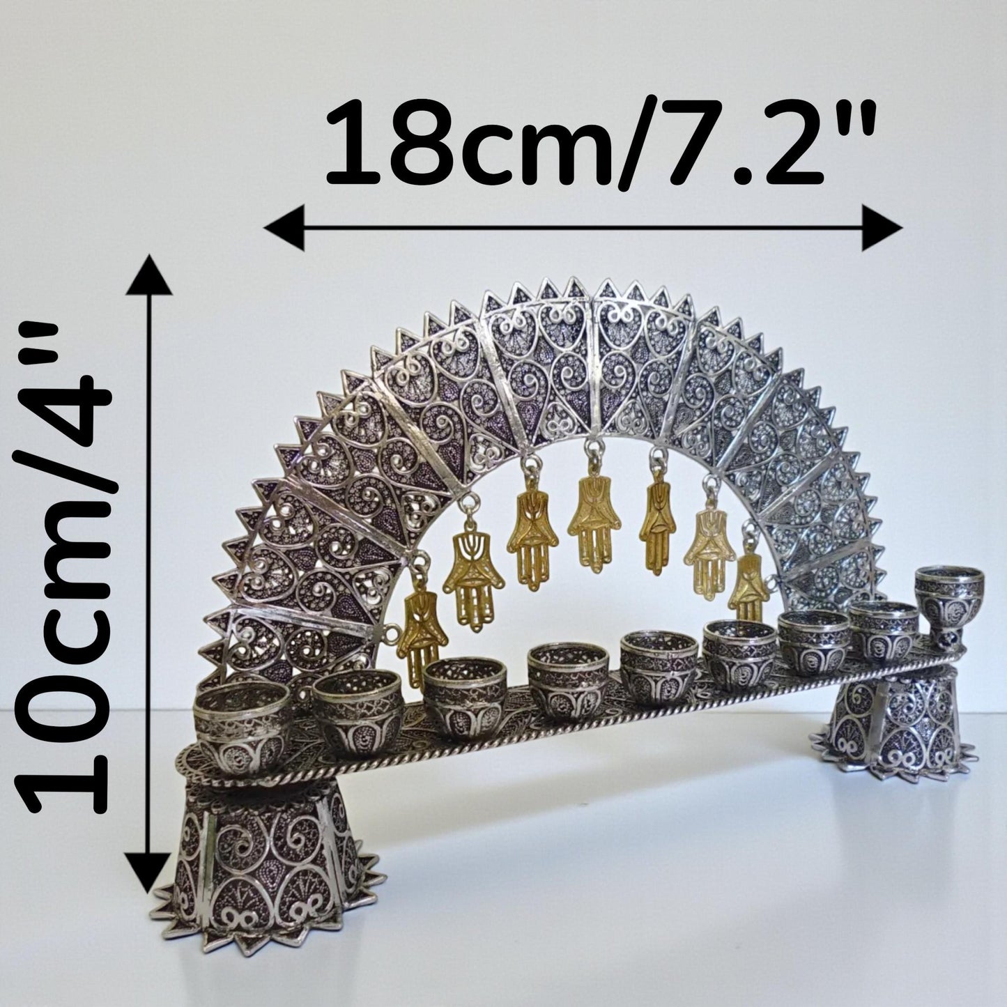 Sterling Silver Yemenite Filigree Menorah | Handcrafted Judaica | Elegant Hanukkah Candle Holder