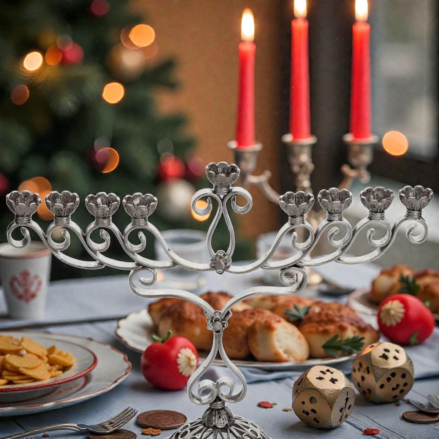 Sterling Silver Yemenite Filigree Menorah | Handcrafted Judaica | Elegant Hanukkah Candle Holder