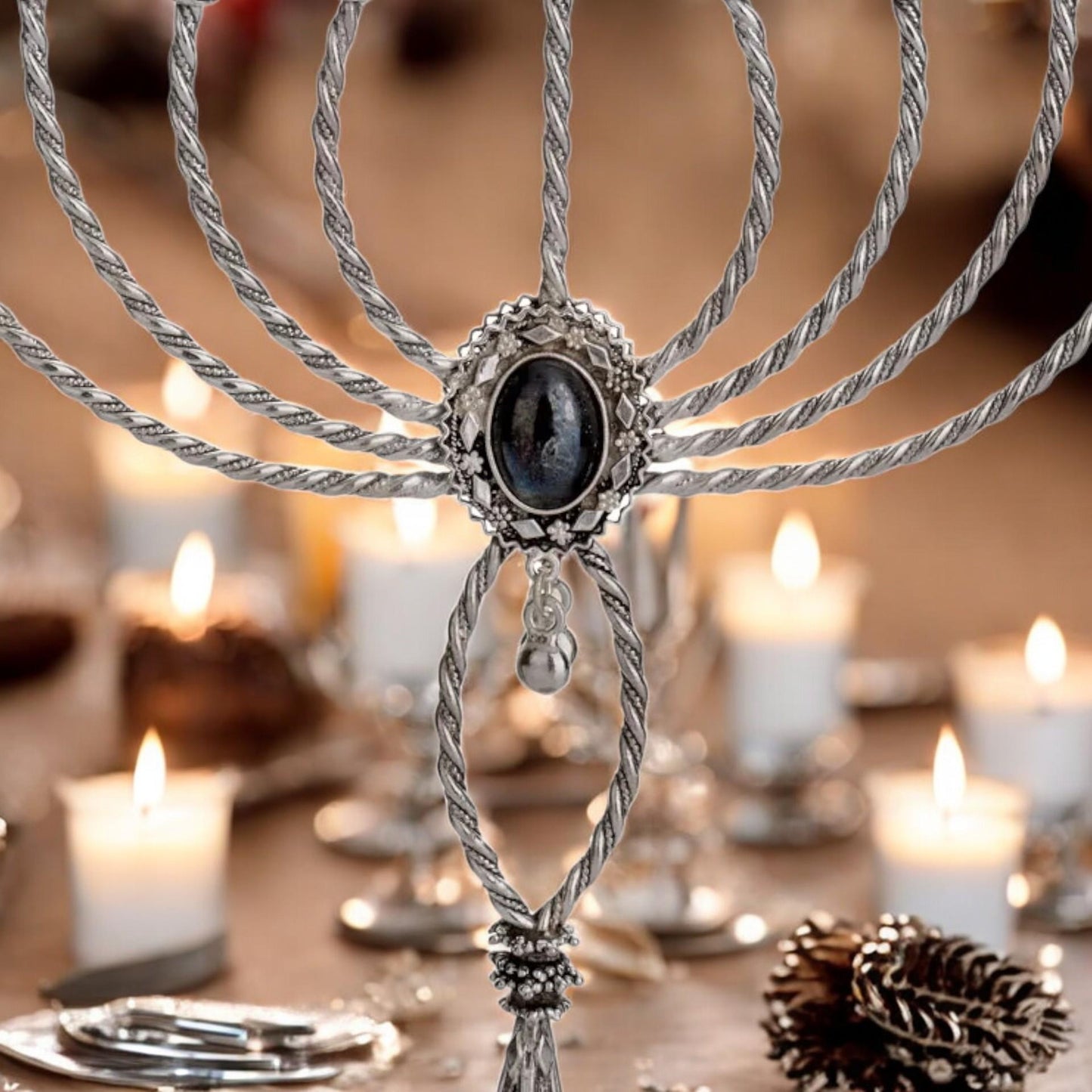 Handmade Silver Filigree Menorah with Onyx Israeli Judaica Hanukkah Gift