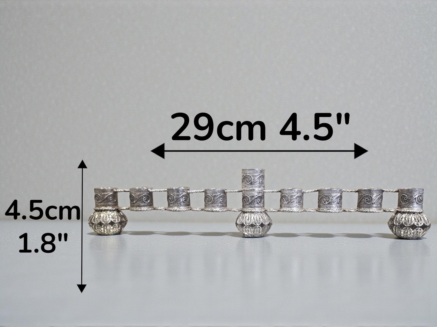 Sterling Silver Yemenite Filigree Menorah | Handcrafted Judaica | Elegant Hanukkah Candle Holder