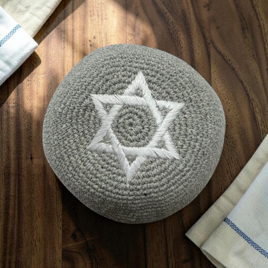 Kippa étoile de David noire/grise/blanche | Yarmulke juive en coton