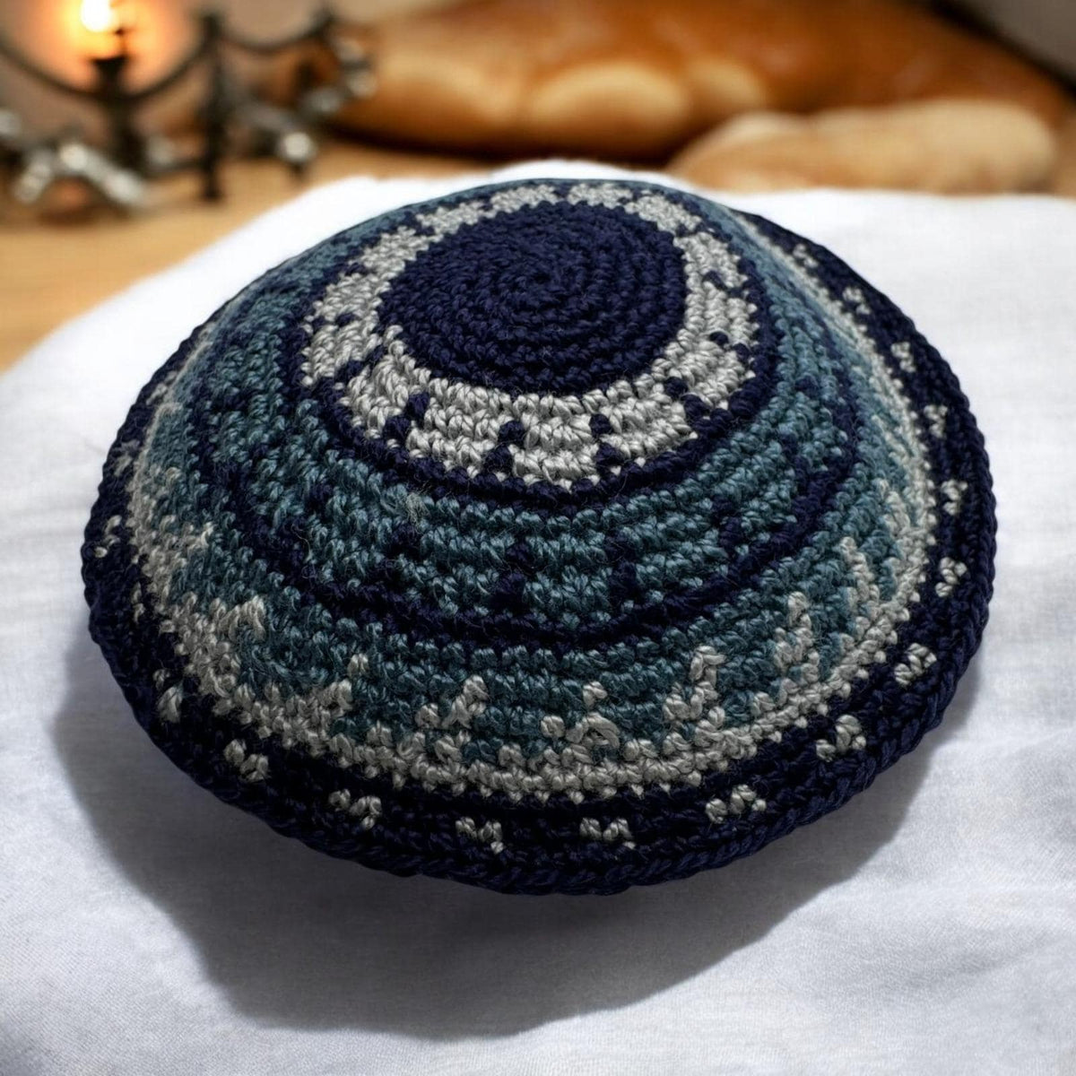 Kippa en coton tricoté bleu | Yarmulke juive pour enfants