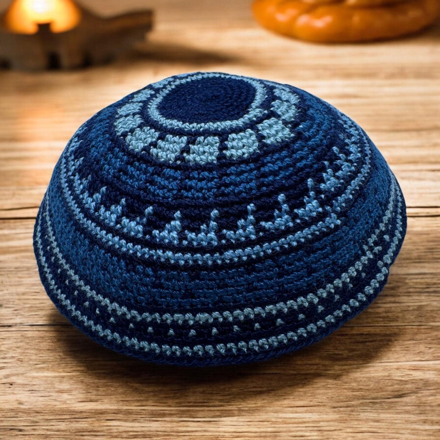 Blue Cotton 16cm & 18cm Knitted Kippah