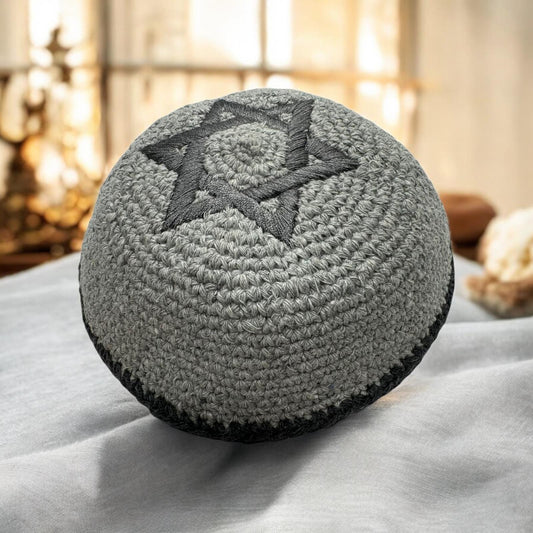 Black/Gray Star of David Kippah | 16cm Cotton Jewish Yarmulke