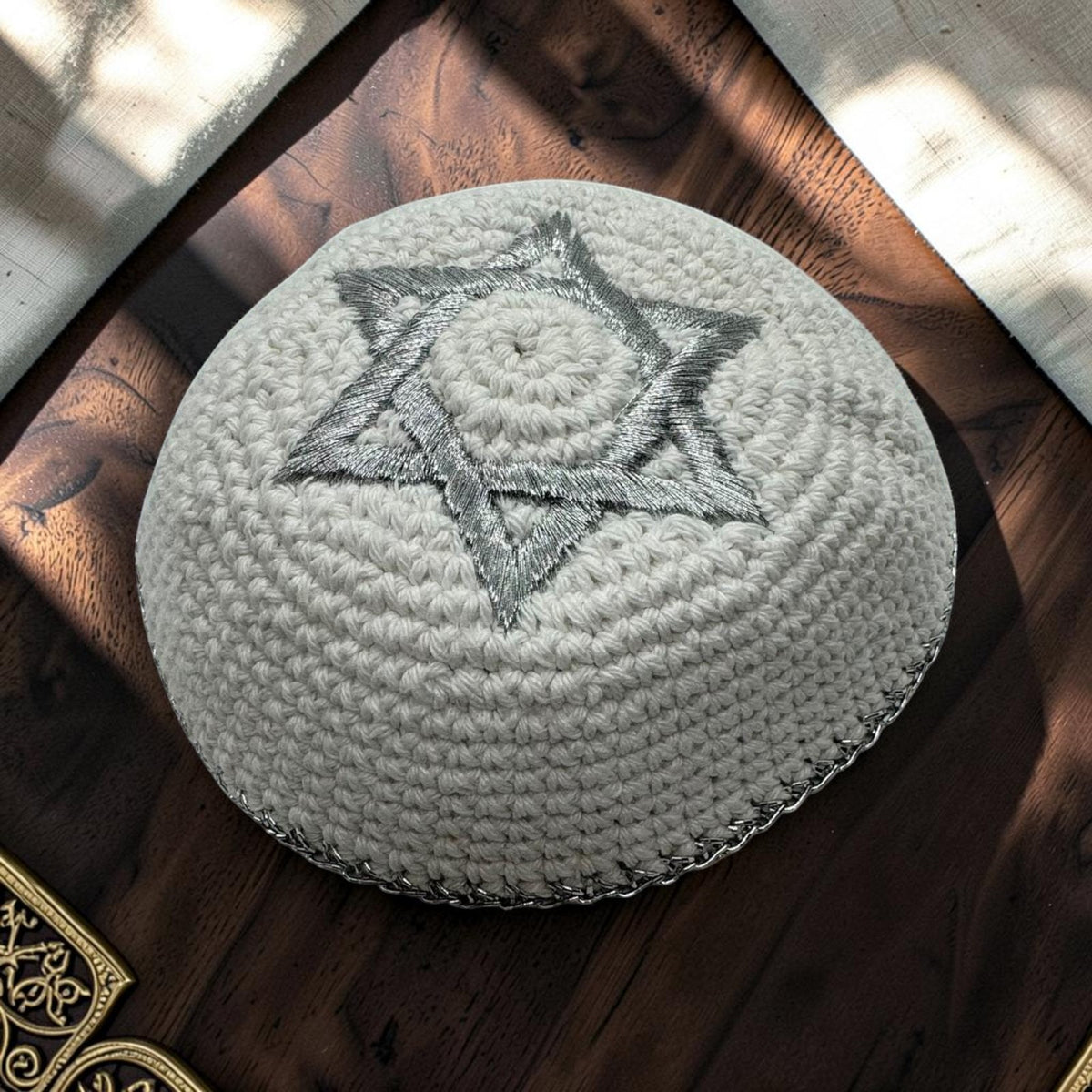 Kippa étoile de David noire/grise/blanche | Yarmulke juive en coton