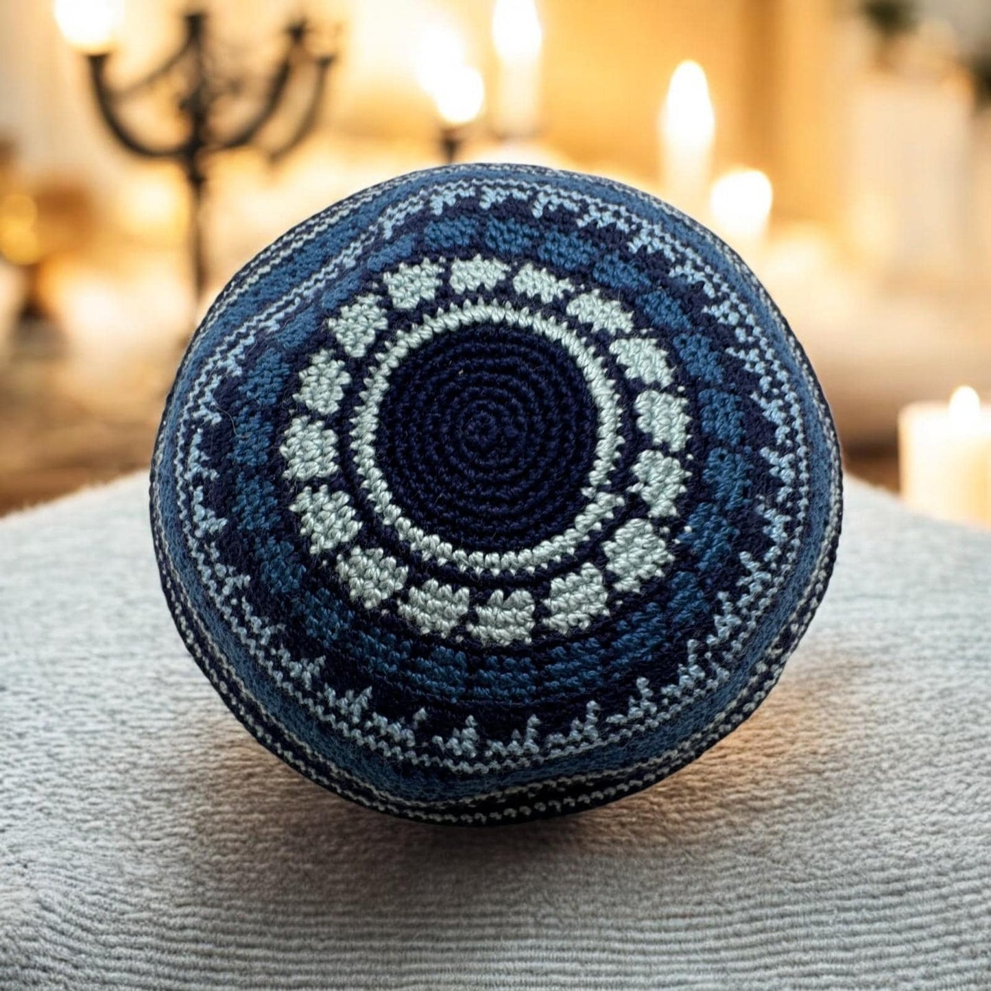 Blue Cotton 16cm & 18cm Knitted Kippah