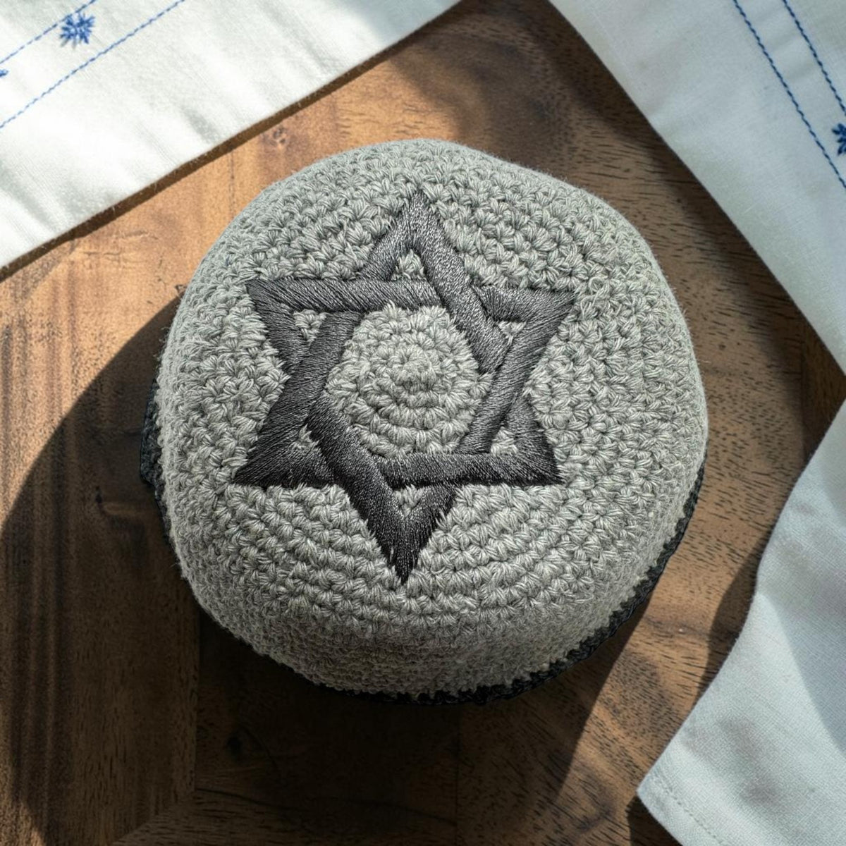Kippa étoile de David noire/grise/blanche | Yarmulke juive en coton