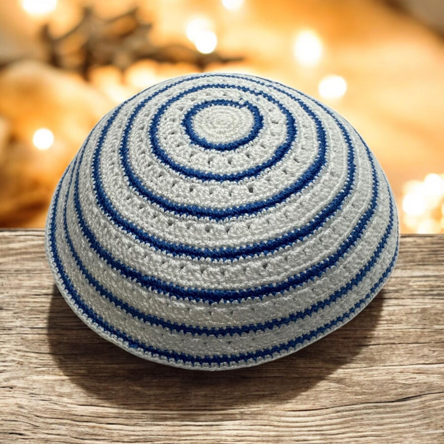 White and Blue Circle 17cm Knitted Cotton Kippah