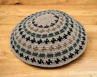 Kippa en coton tricoté beige 17cm