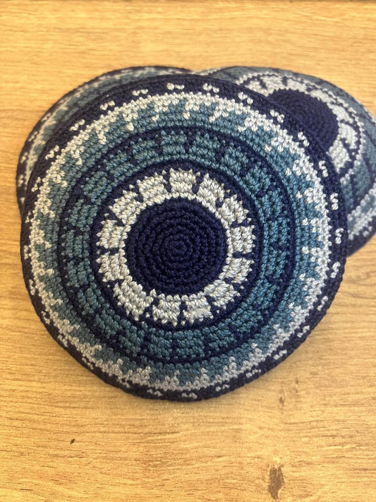 Blue Cotton Knitted Kippah | Jewish Kids Yarmulke