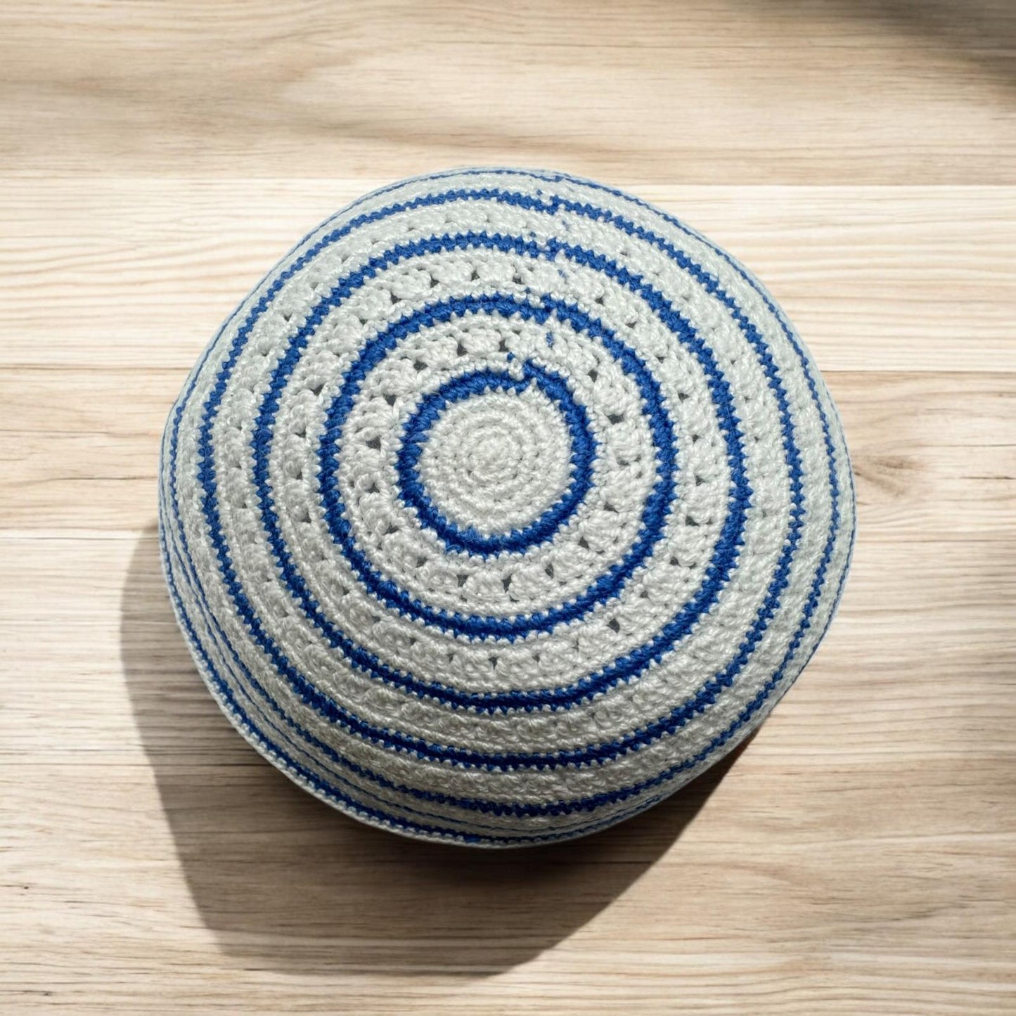 White and Blue Circle 17cm Knitted Cotton Kippah