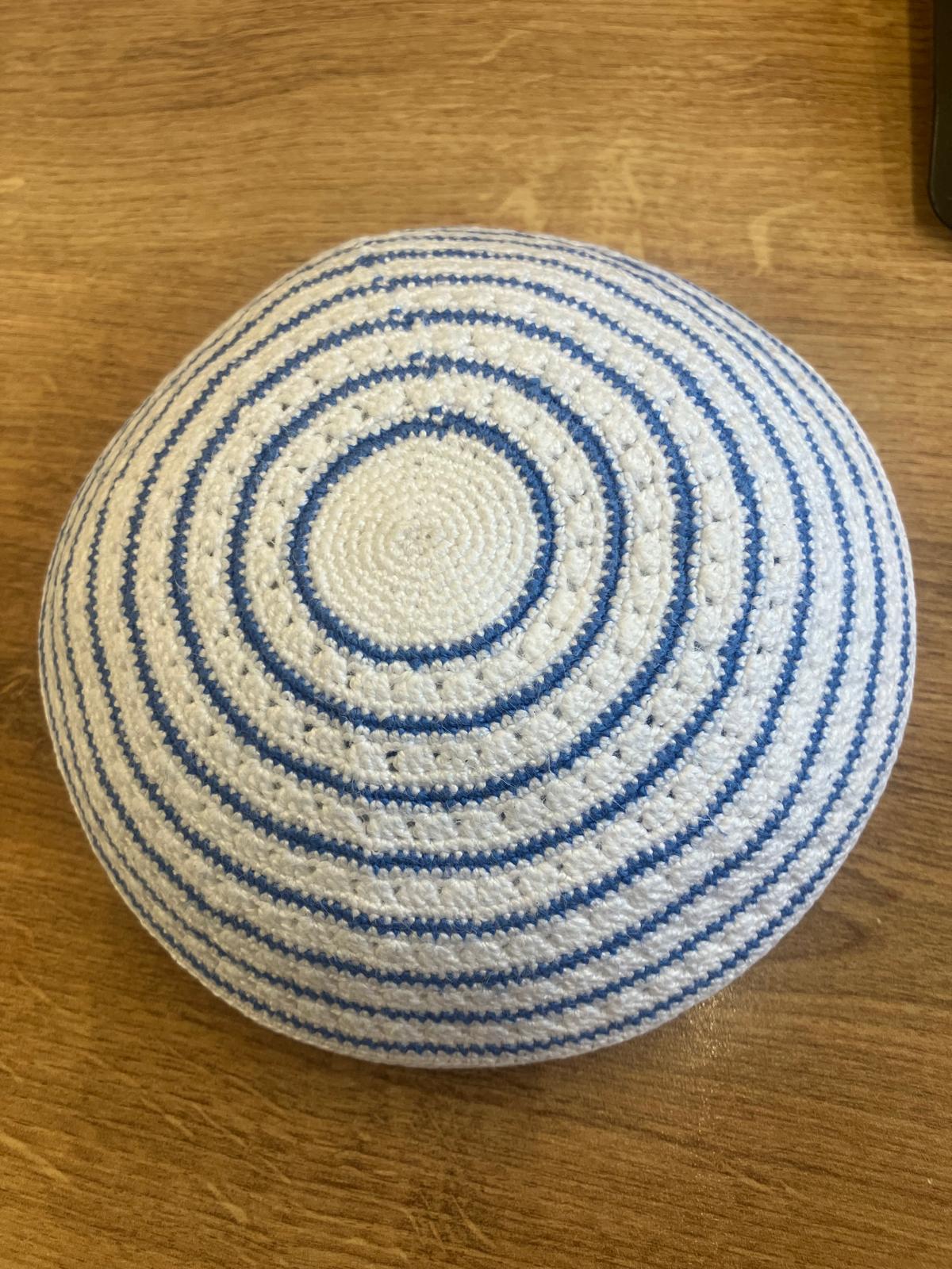 White and Blue Circle 17cm Knitted Cotton Kippah
