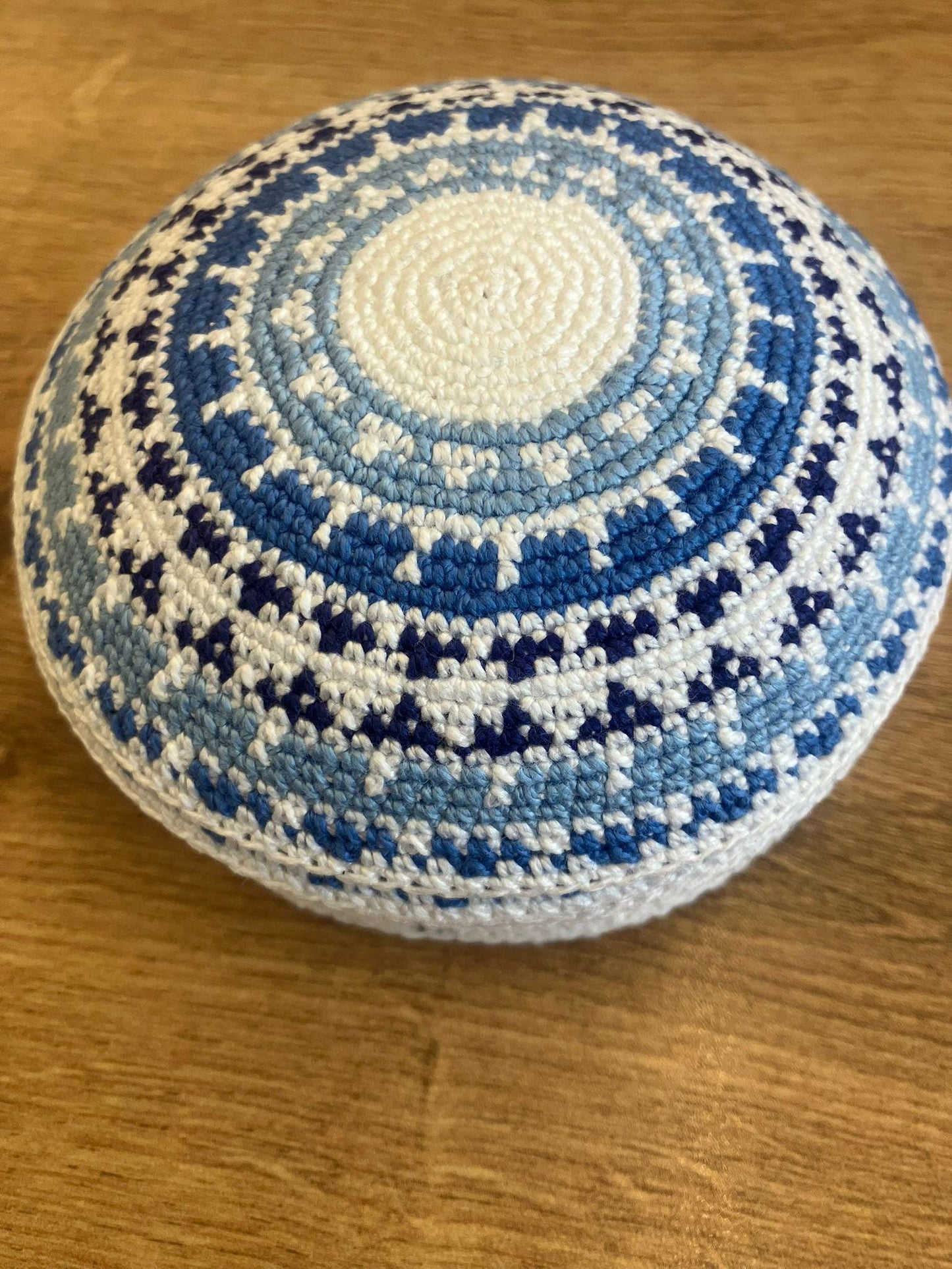 White, Blue, & Light Blue Cotton Knitted Kippah | 11cm Handmade Jewish Kippah