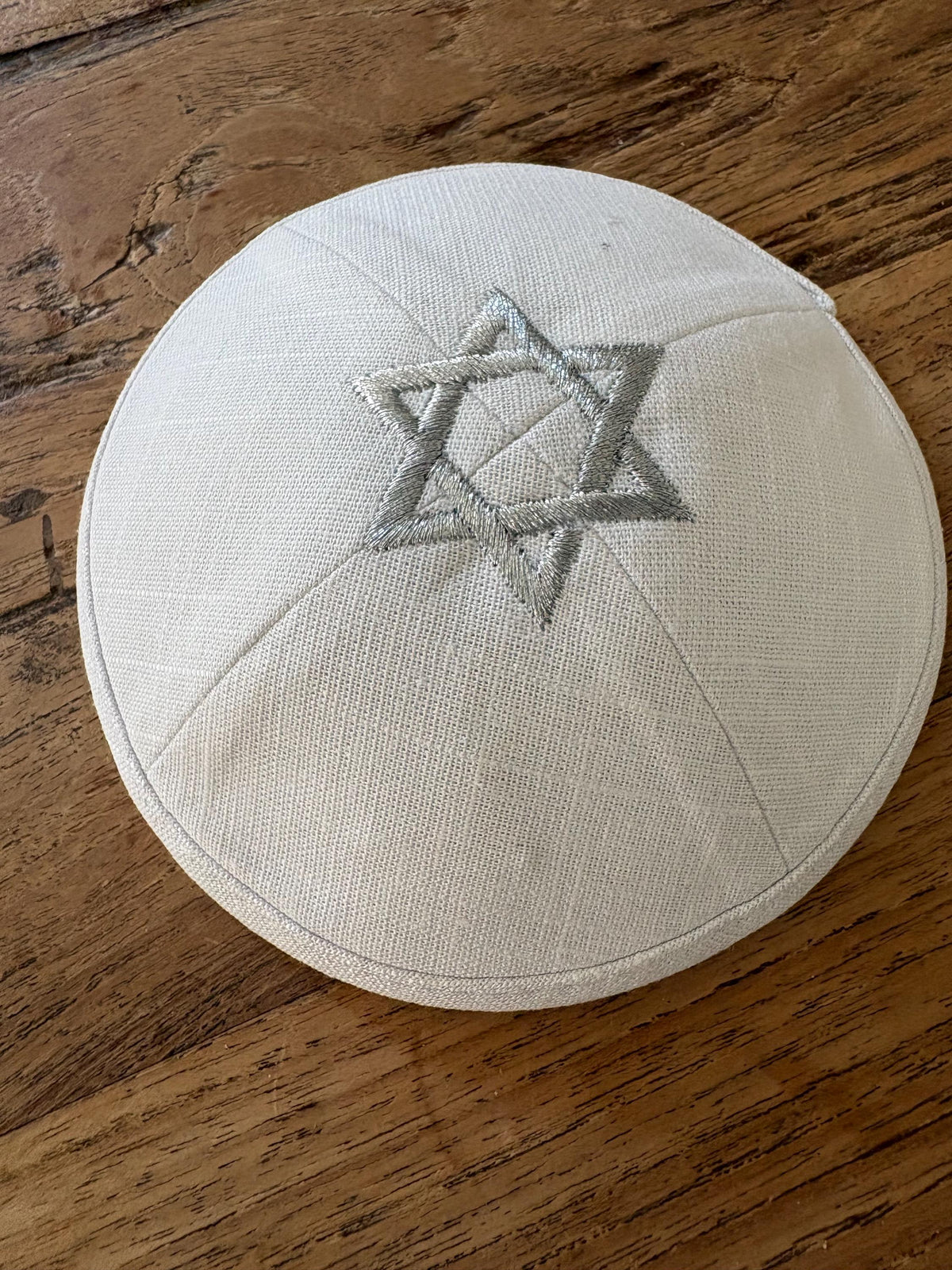 Kippa Étoile de David en lin | Yarmulke juive blanche/grise/beige