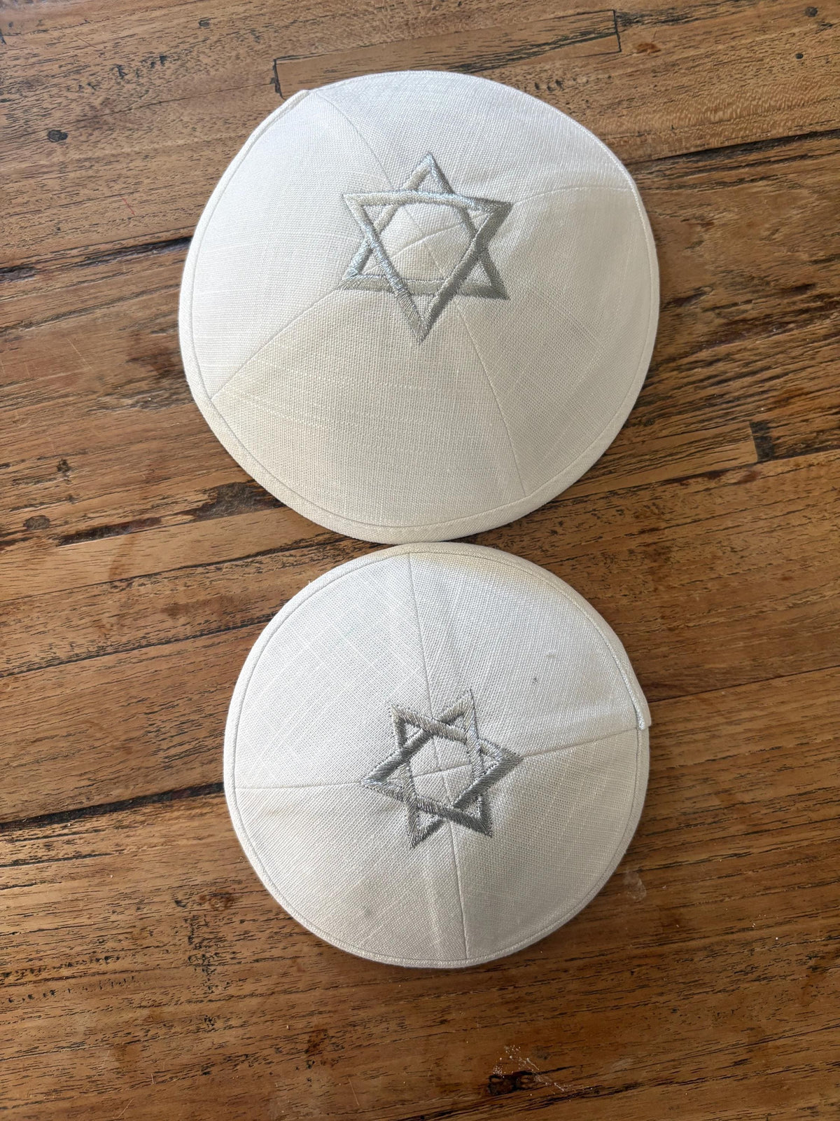 Kippa Étoile de David en lin | Yarmulke juive blanche/grise/beige