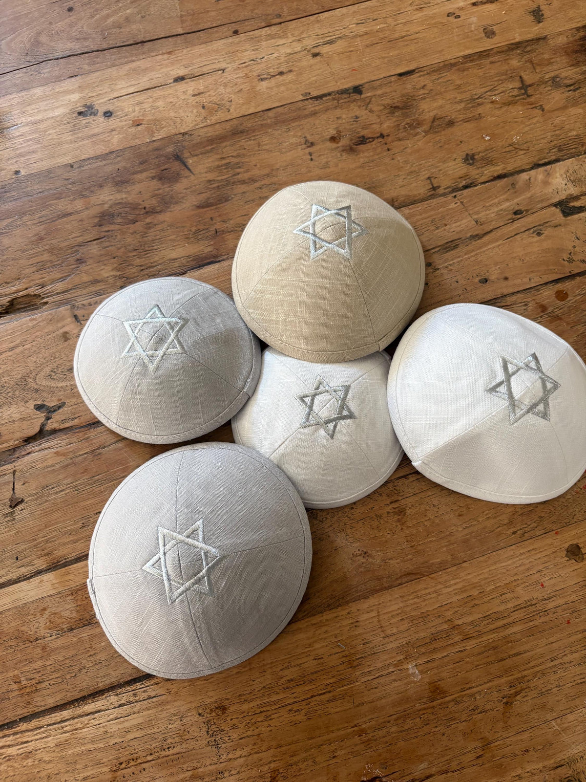 Kippa Étoile de David en lin | Yarmulke juive blanche/grise/beige