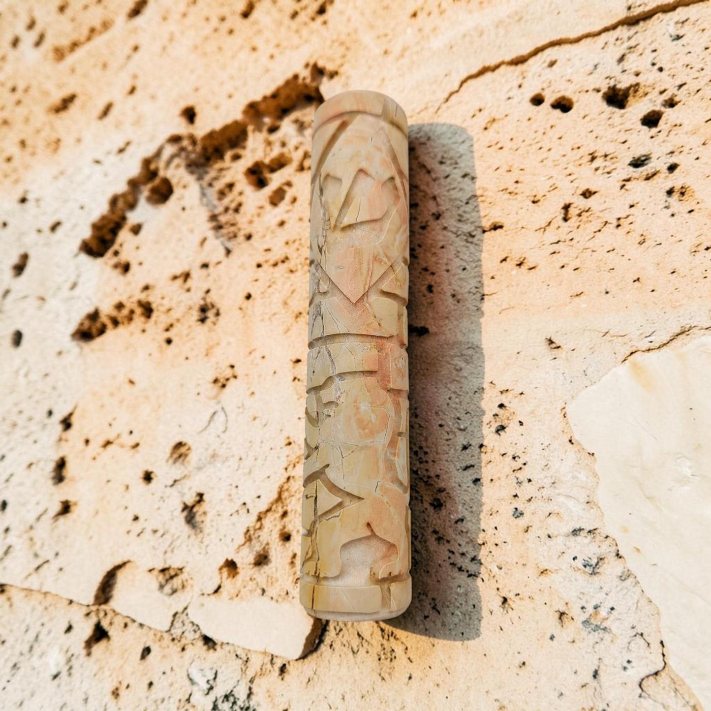 Jerusalem Stone Lion Mezuzah Case