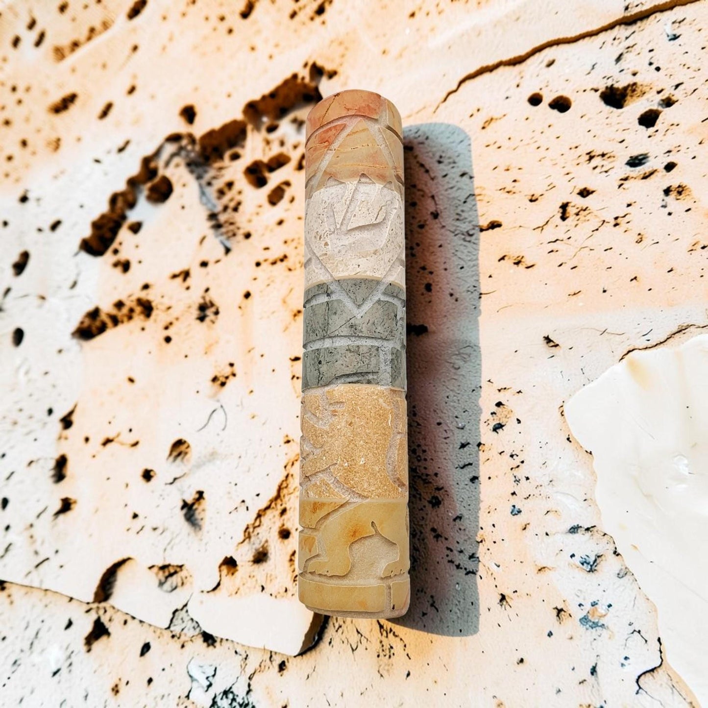 Jerusalem Stone Lion Mezuzah Case