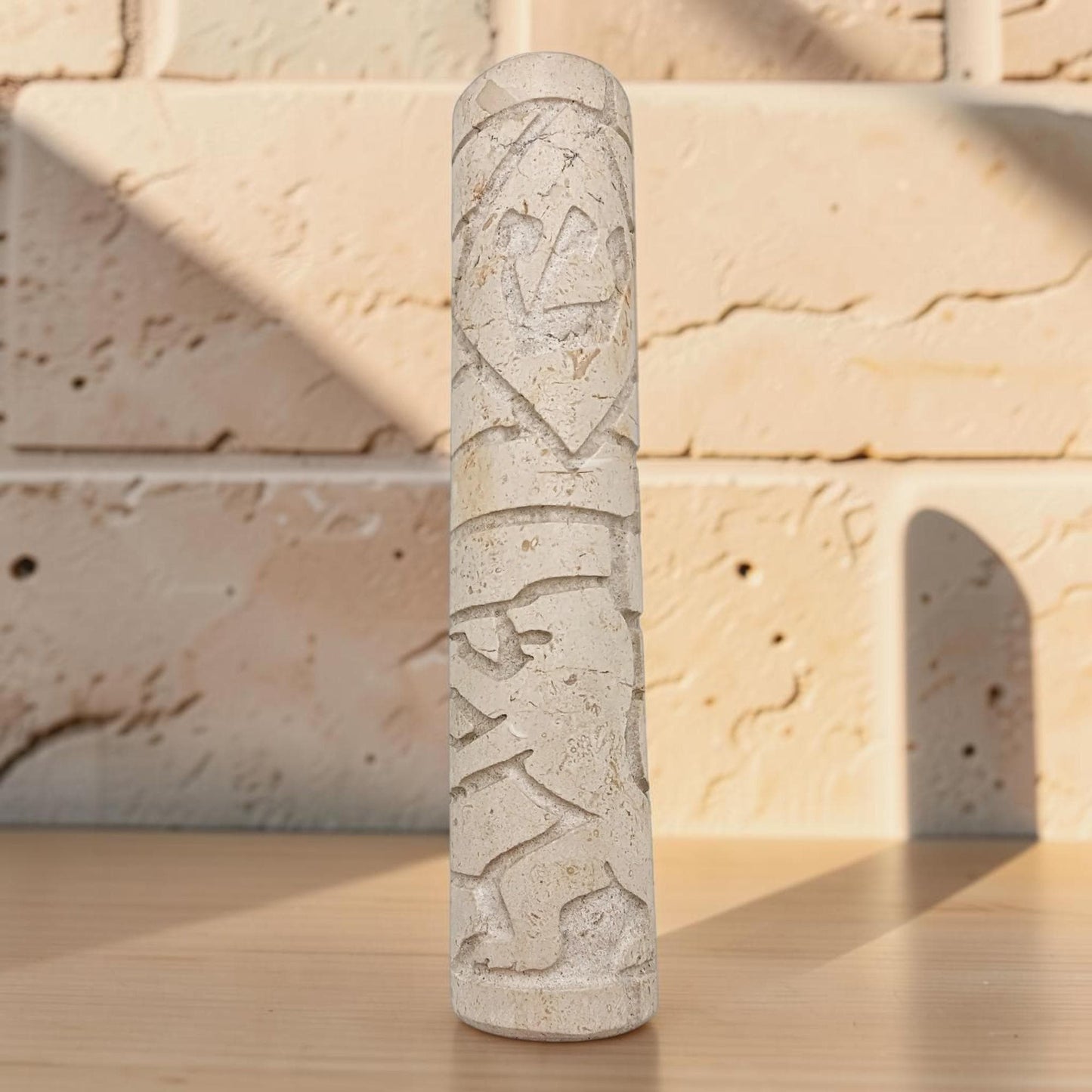 Jerusalem Stone Lion Mezuzah Case