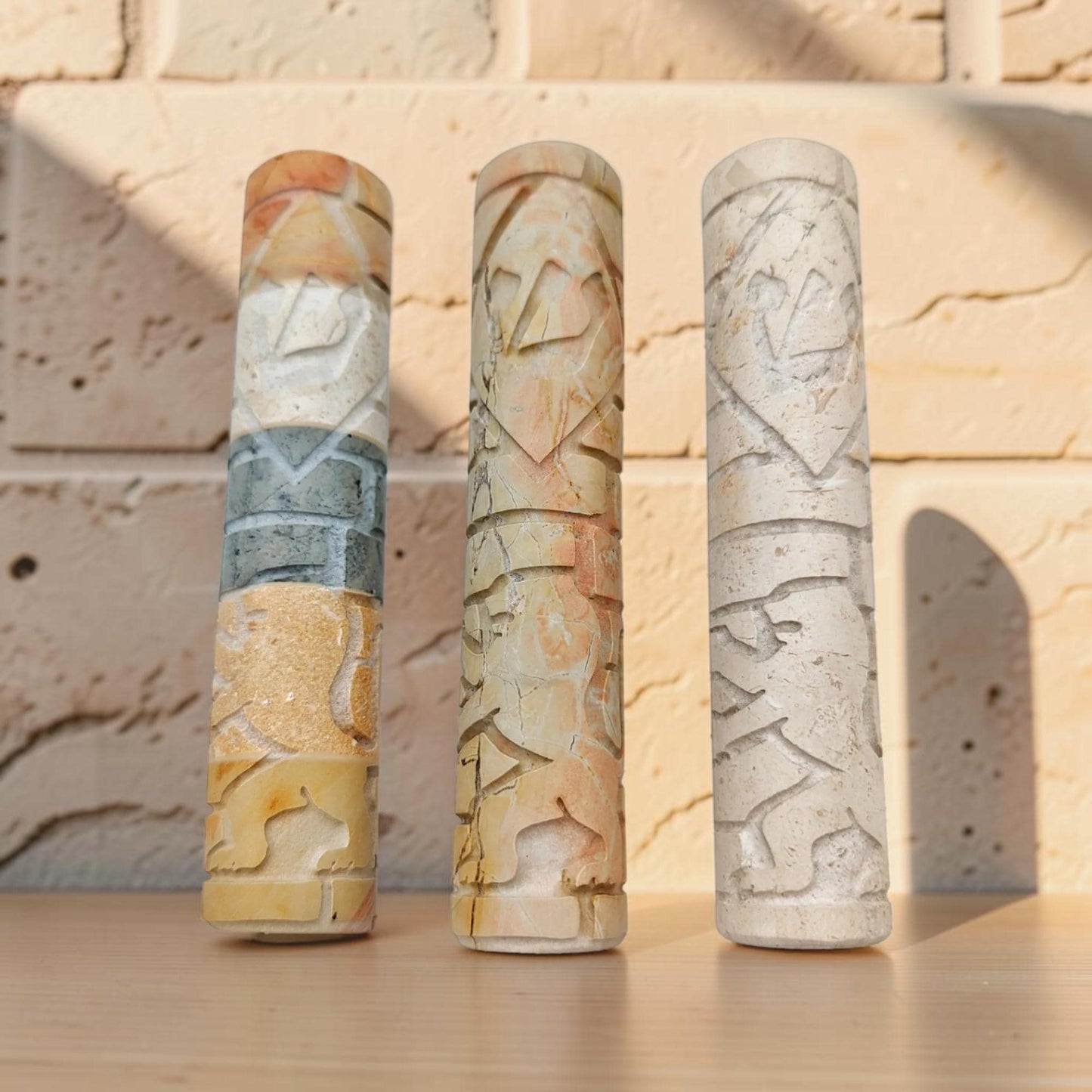 Jerusalem Stone Lion Mezuzah Case
