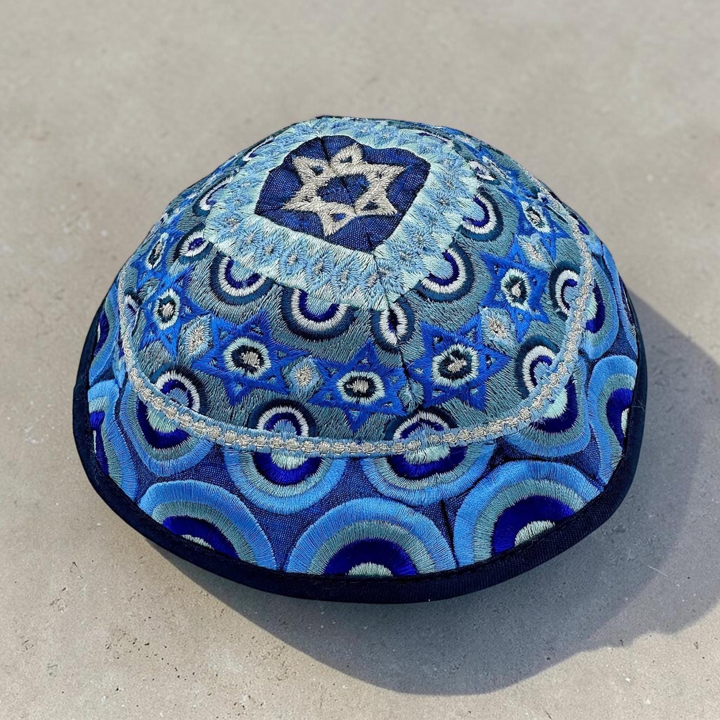 Star of David Colorful/Blue Embroidered Kippah