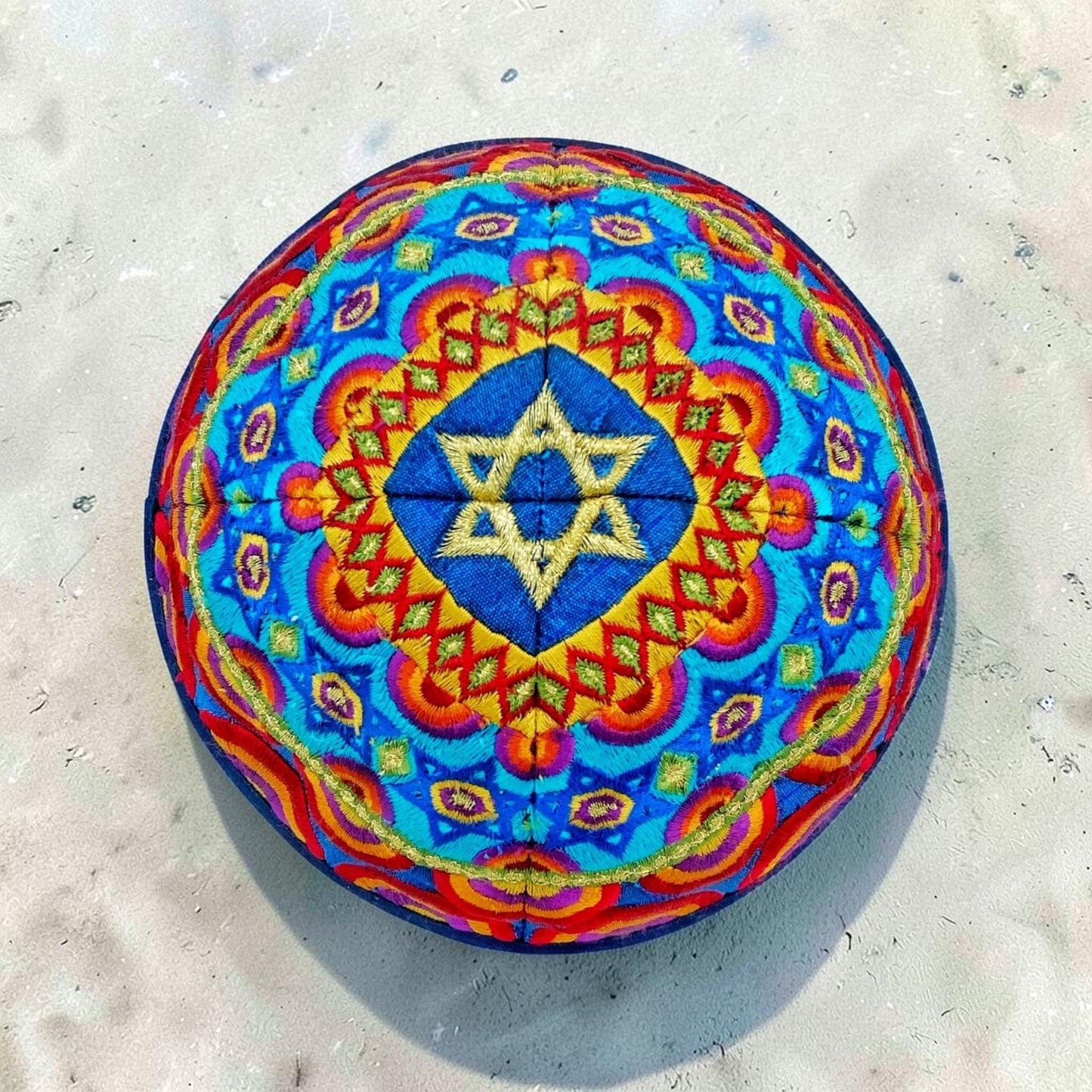 Star of David Colorful/Blue Embroidered Kippah