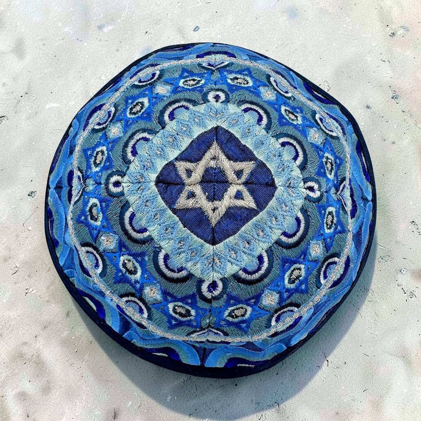 Star of David Colorful/Blue Embroidered Kippah