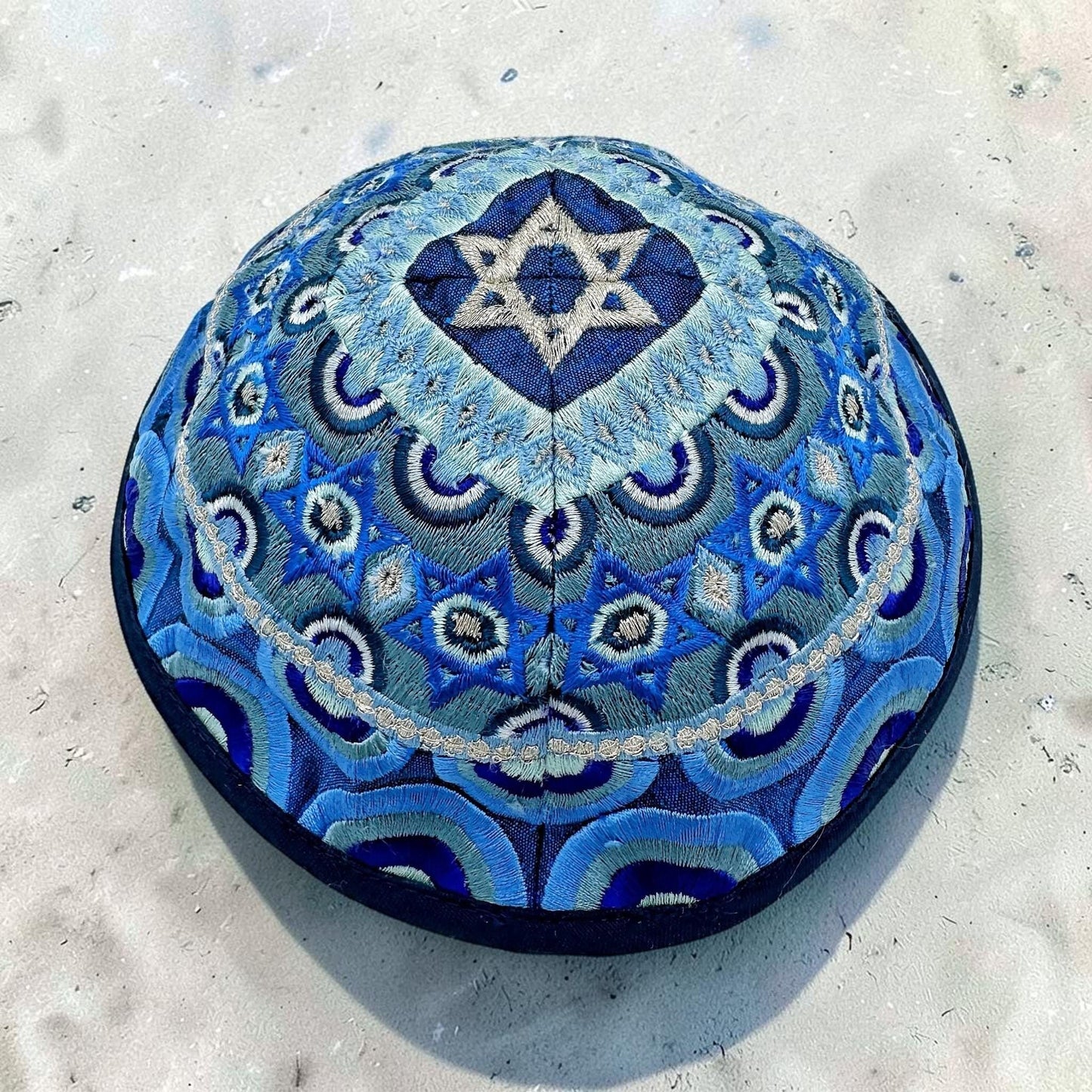Star of David Colorful/Blue Embroidered Kippah