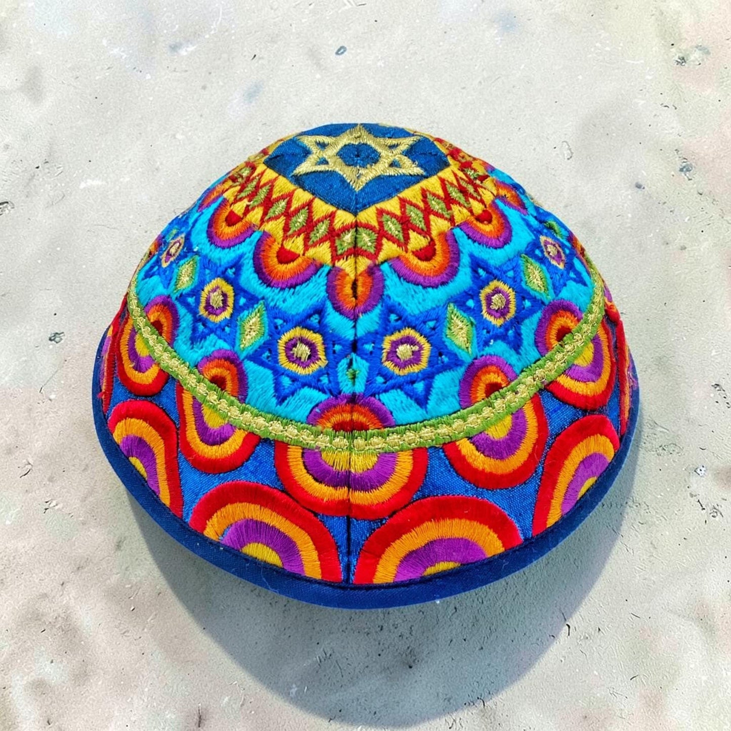 Star of David Colorful/Blue Embroidered Kippah