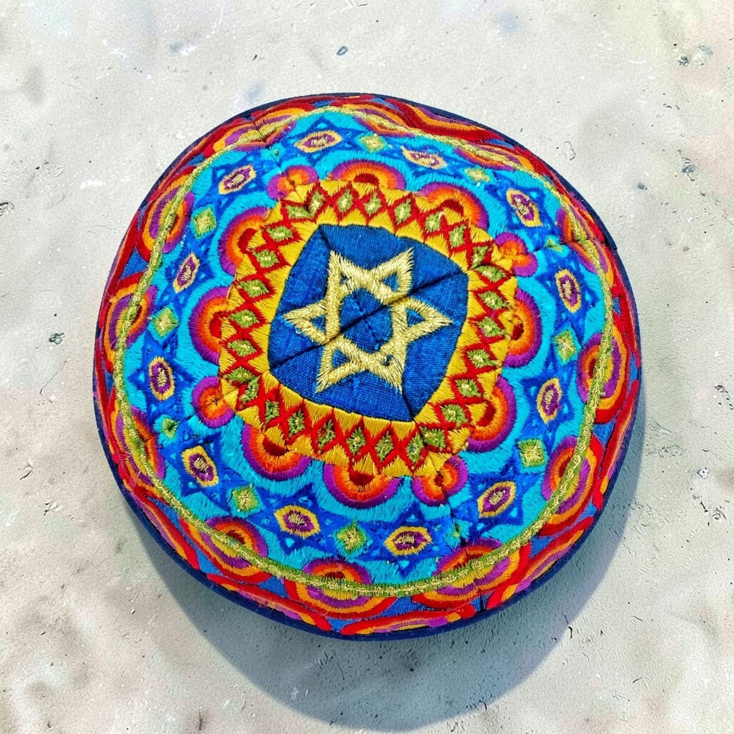Star of David Colorful/Blue Embroidered Kippah