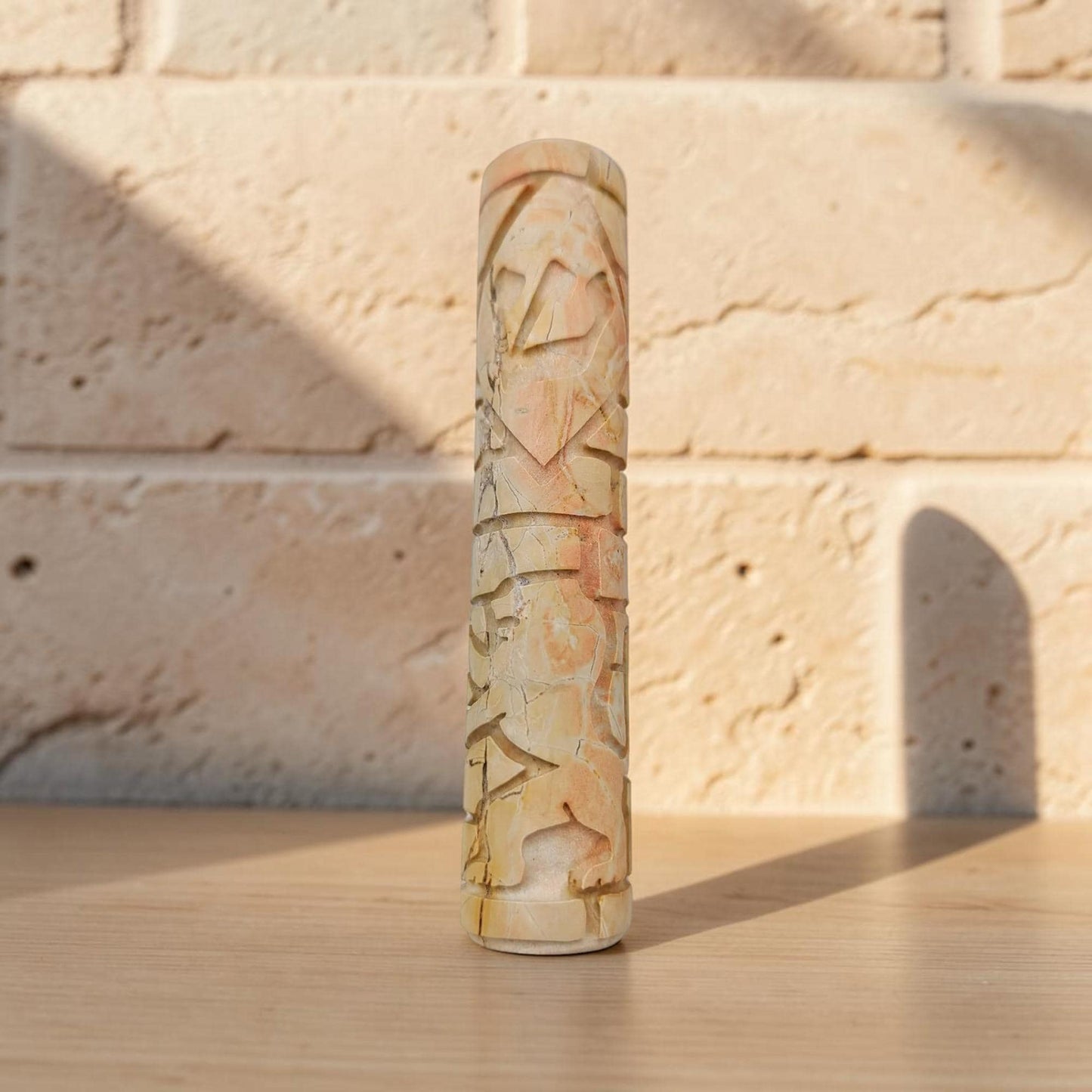 Jerusalem Stone Lion Mezuzah Case