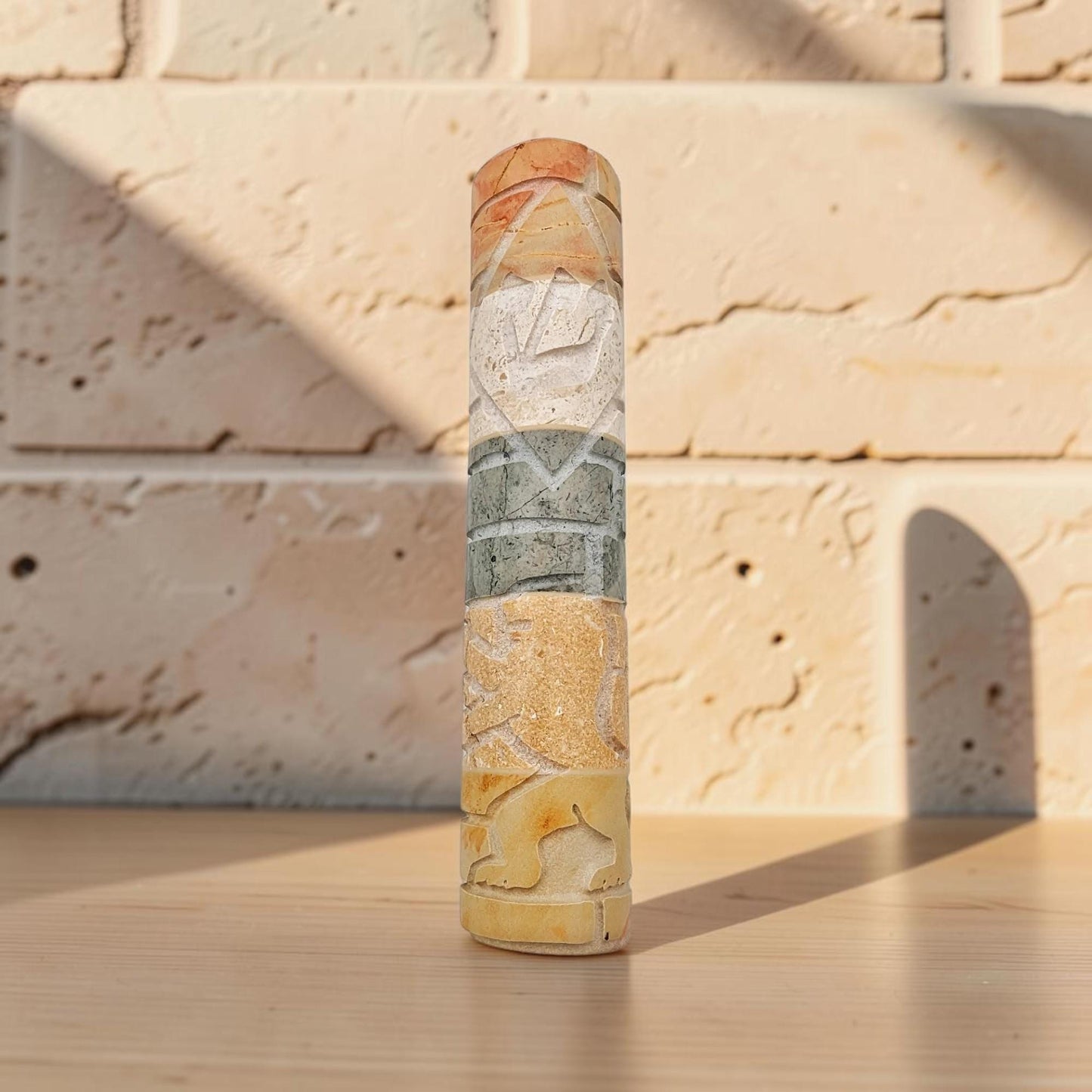Jerusalem Stone Lion Mezuzah Case
