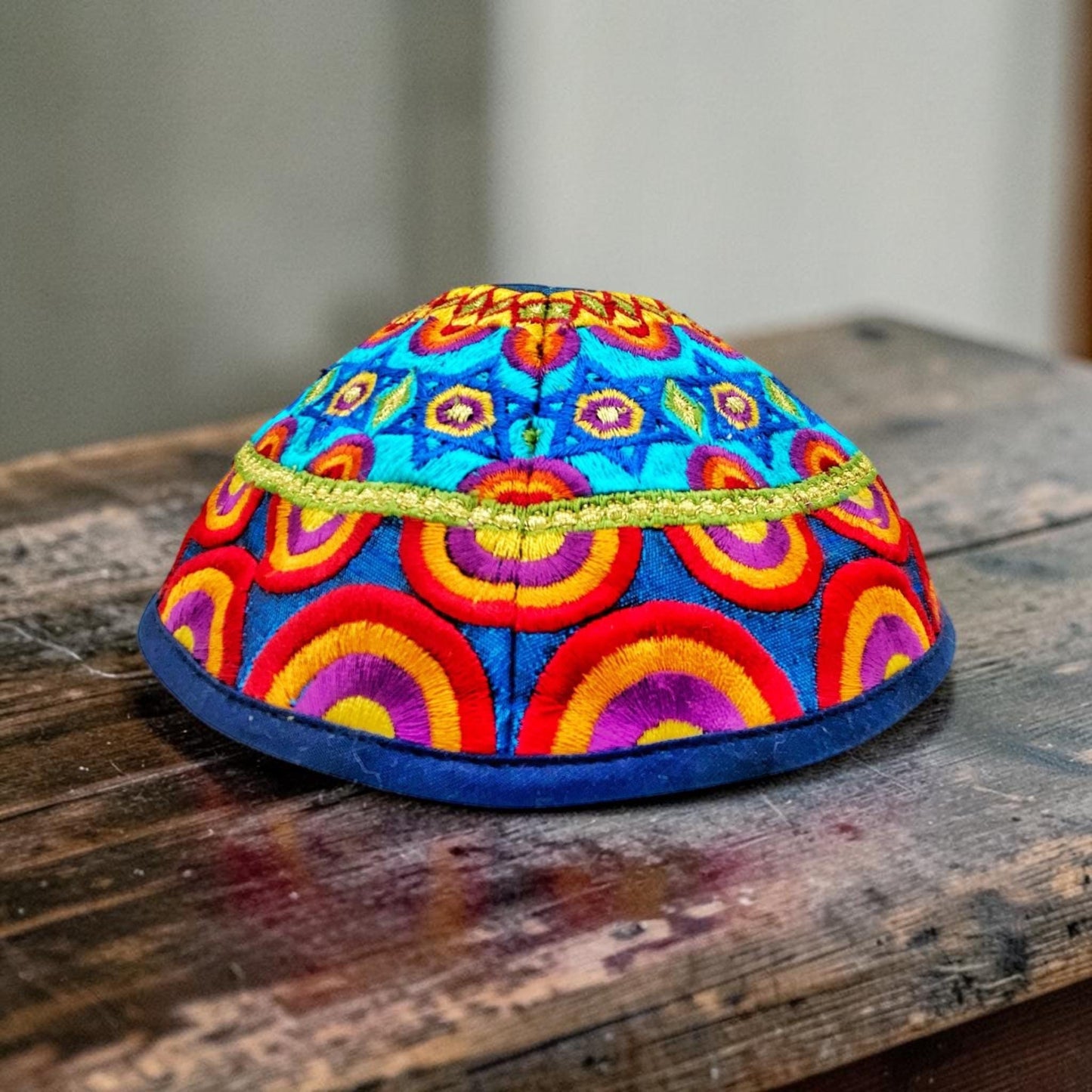 Star of David Colorful/Blue Embroidered Kippah