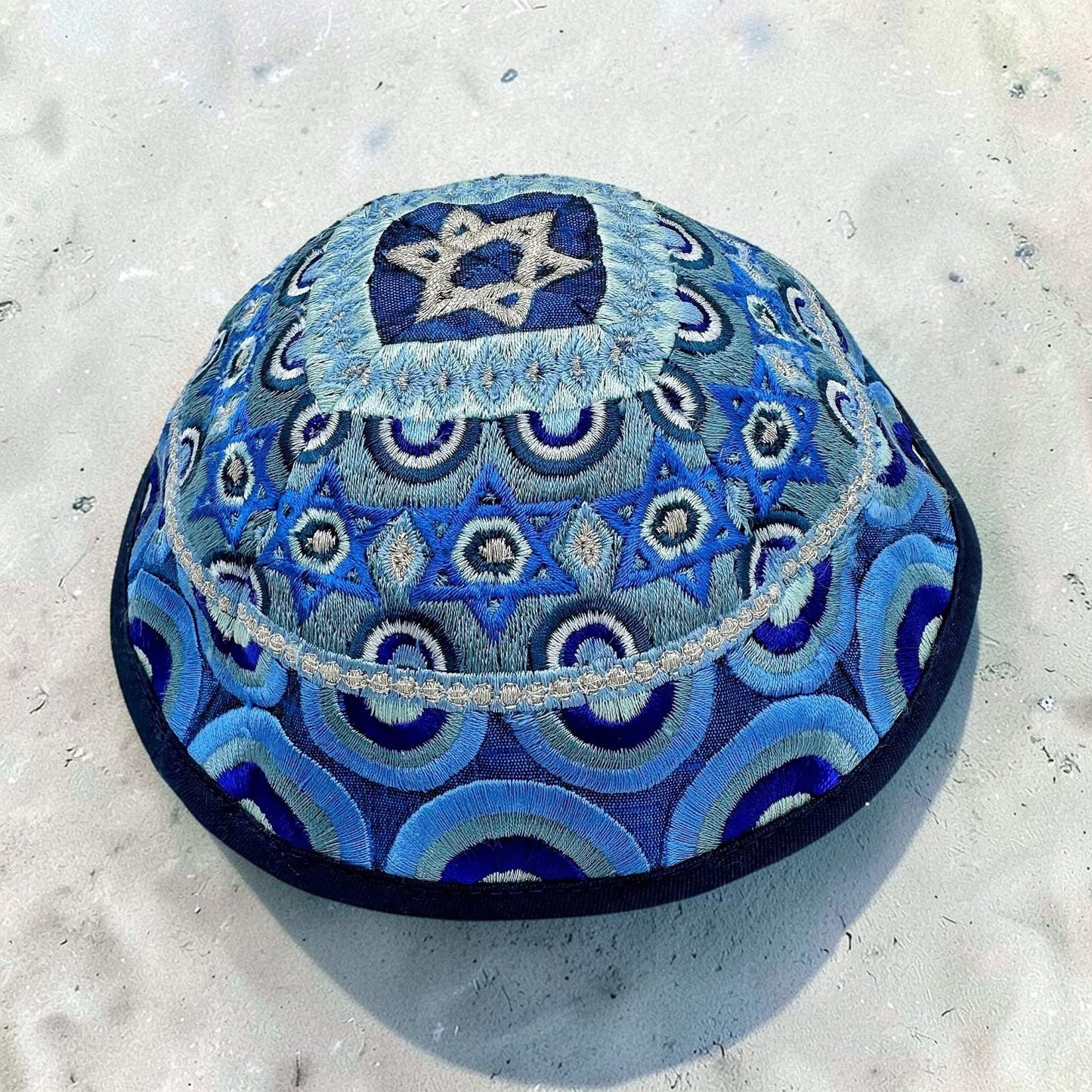 Star of David Colorful/Blue Embroidered Kippah