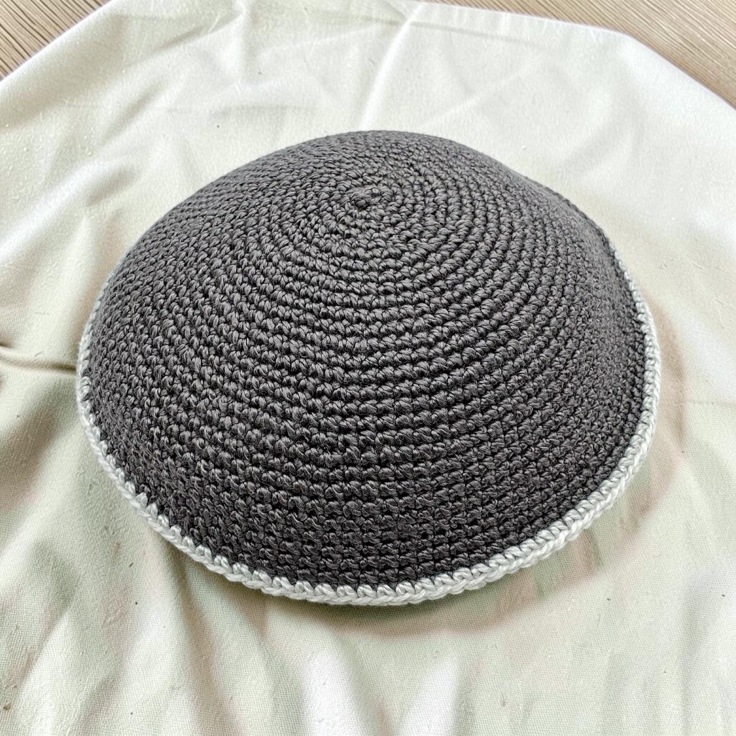 Gray, Green, & Blue 13cm Handmade Cotton Knitted Kippah