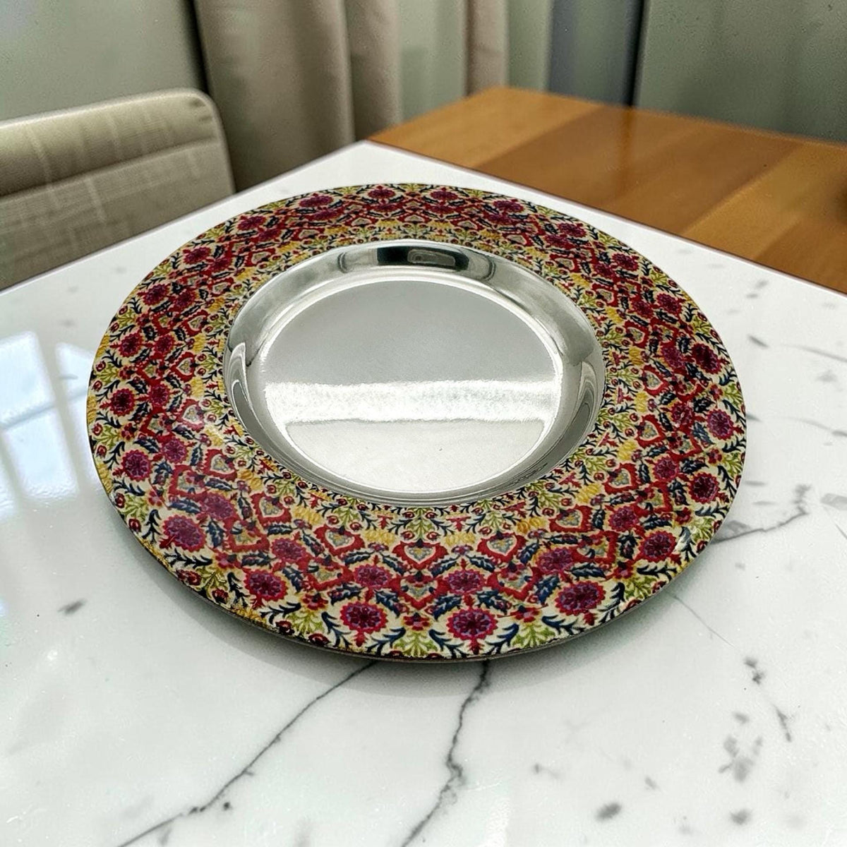 Coupe de Kiddouch Fleurs en Acier Inoxydable avec Sous-verre